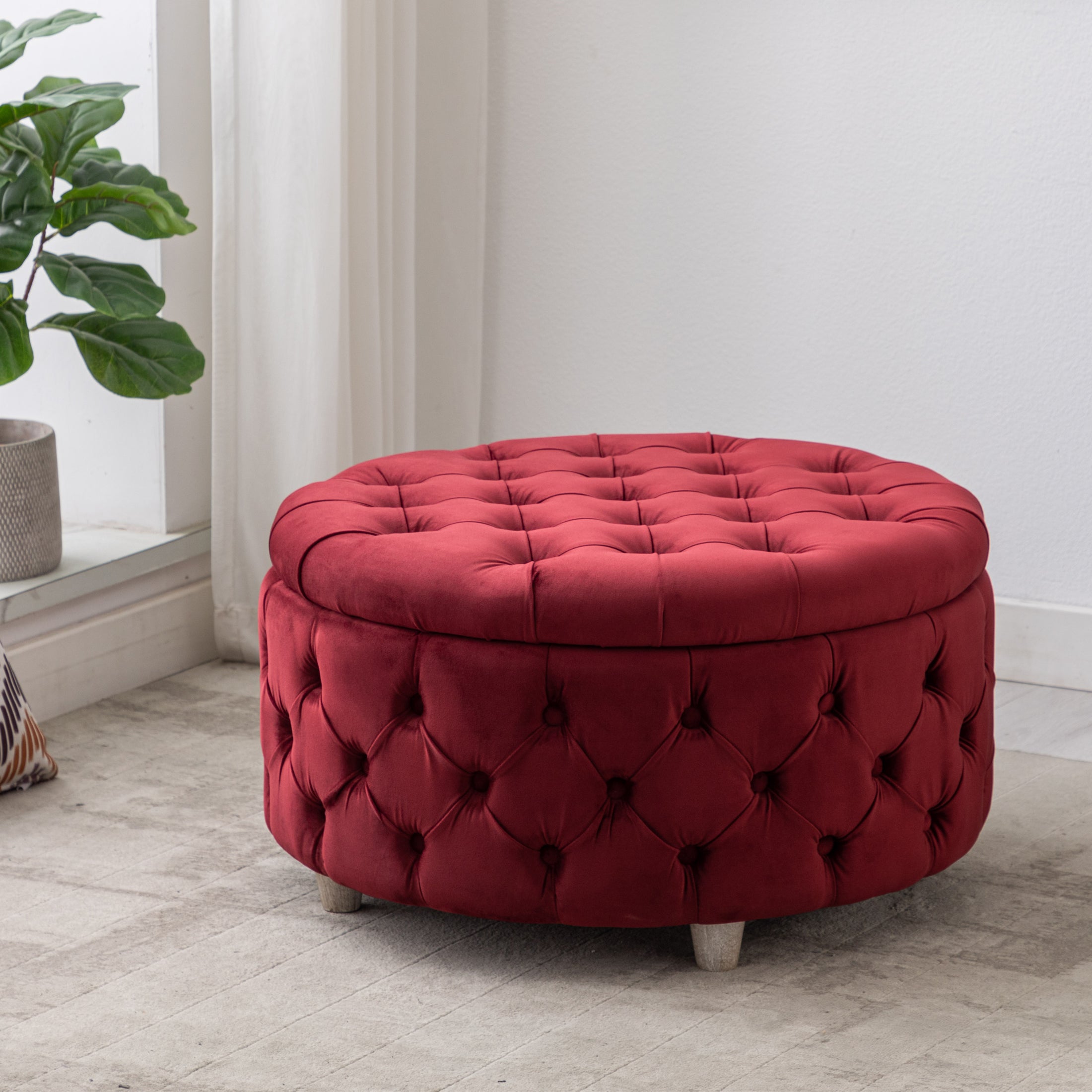 Hank Round Velvet Tufted Storage Ottoman