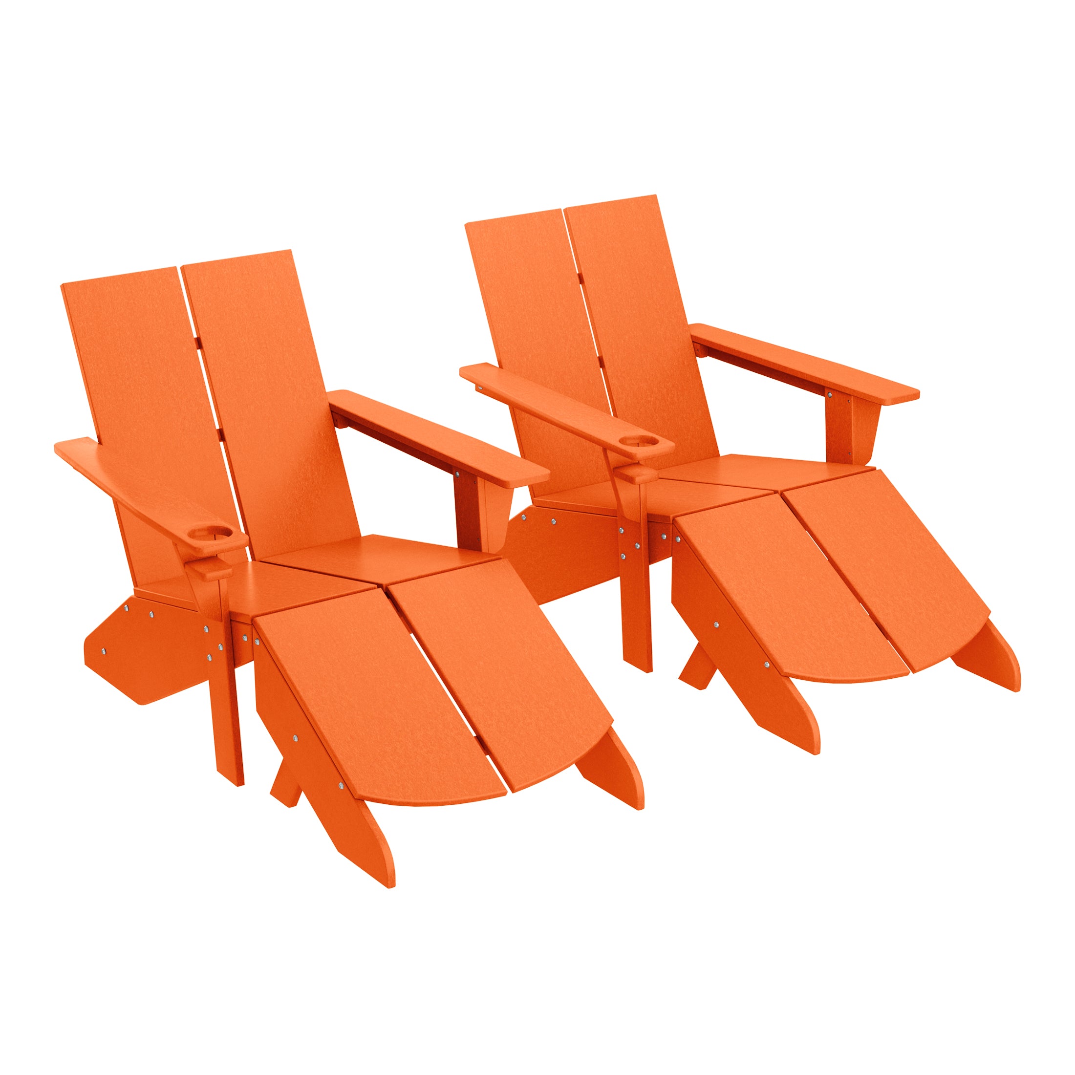 Seaview Outdoor 4-Piece HDPE Modern Adirondack Chairs Set with Folding Patio Ottomans and Cup Holder