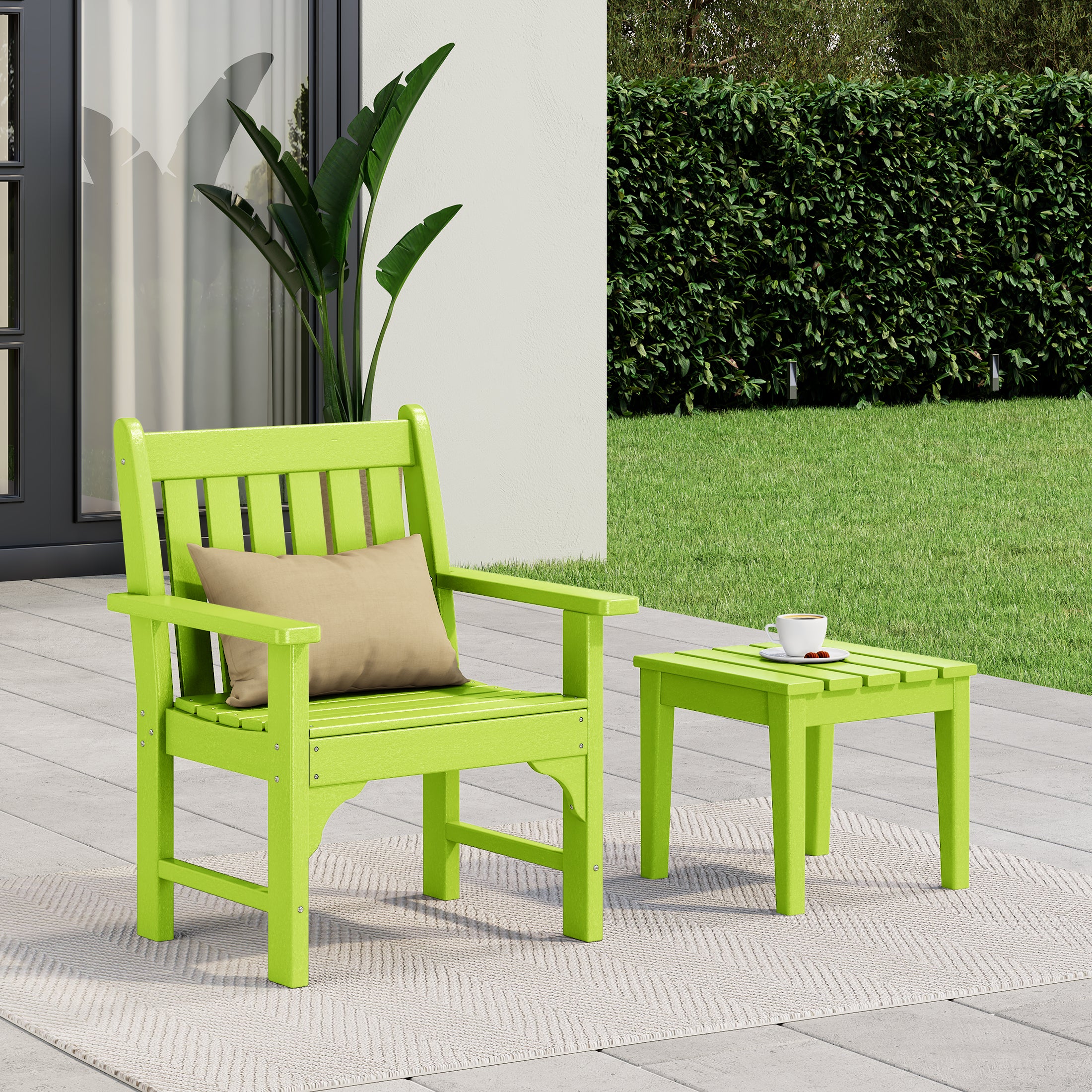 Paradise Outdoor Patio 2-Piece HDPE Adirondack Garden Chair with Square Adirondack Side Table Set