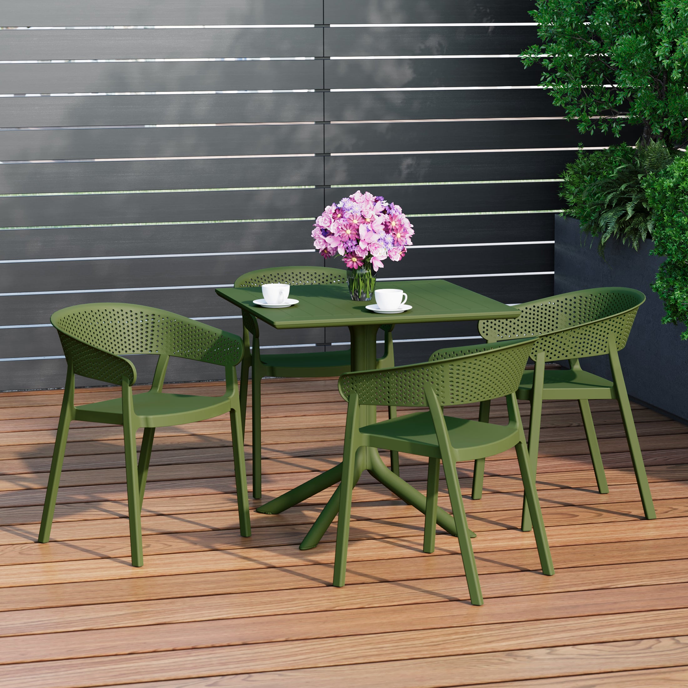 Sunshine 5-Piece Outdoor Resin Square Patio Dining Table Set with Stackable Patio Dining Chairs