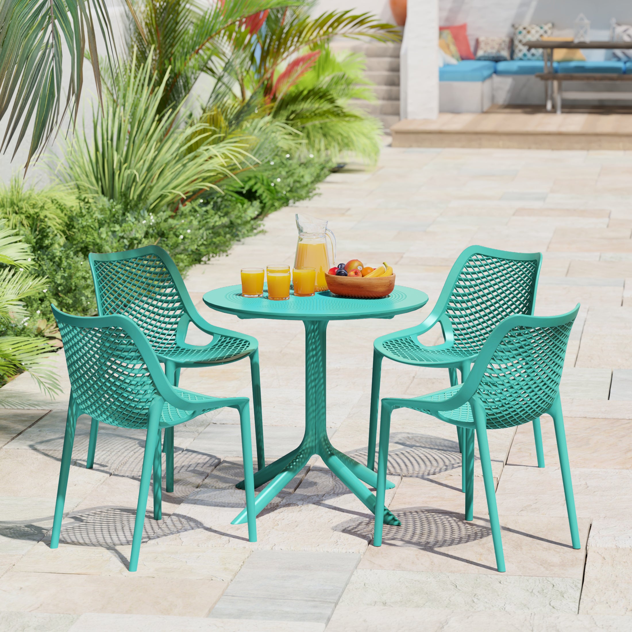 Sunshine 31.5" Round Plastic Outdoor Patio Dining Table for 4