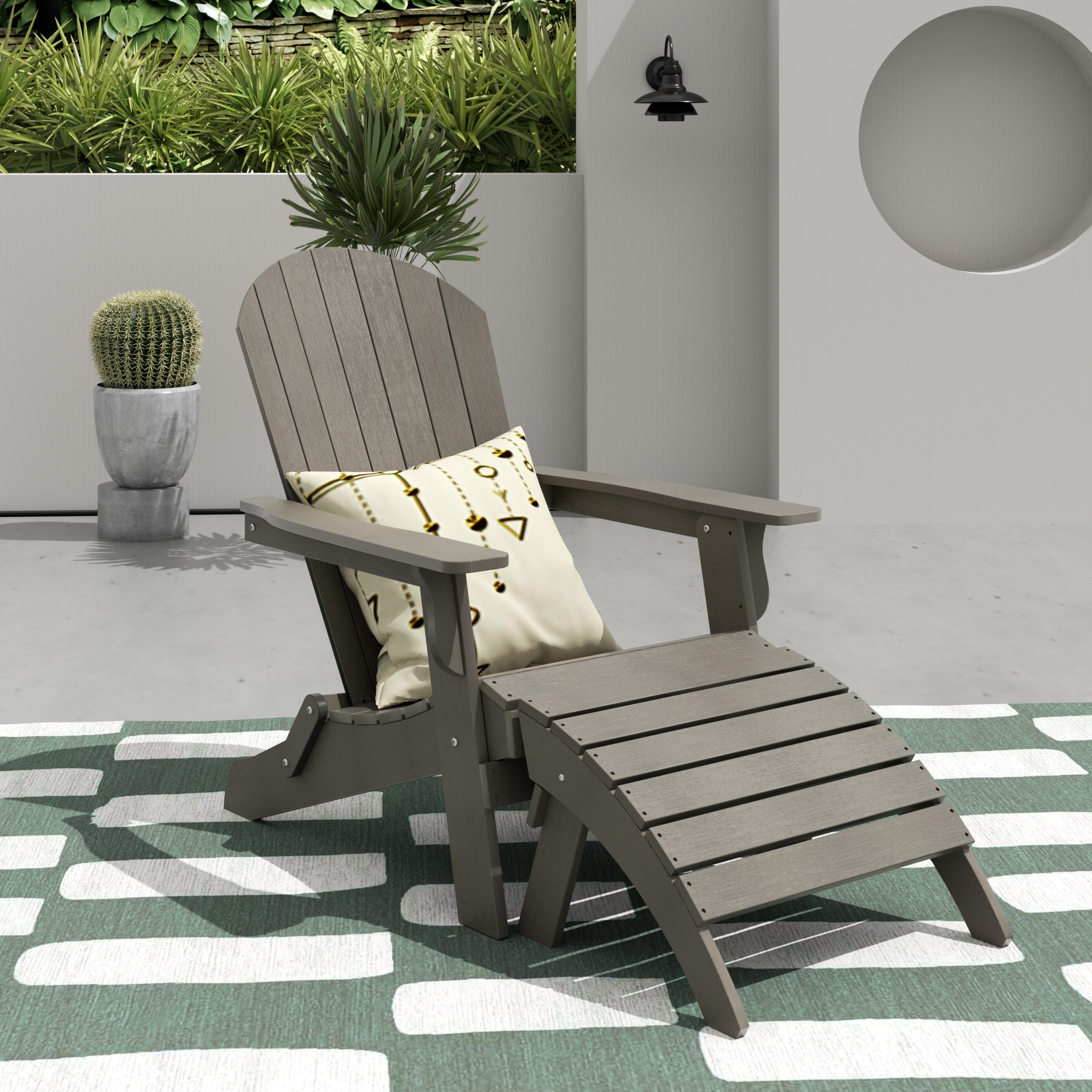 Florence 2-Piece HIPS Outdoor Folding Adirondack Seashell Chair With Folding Ottoman