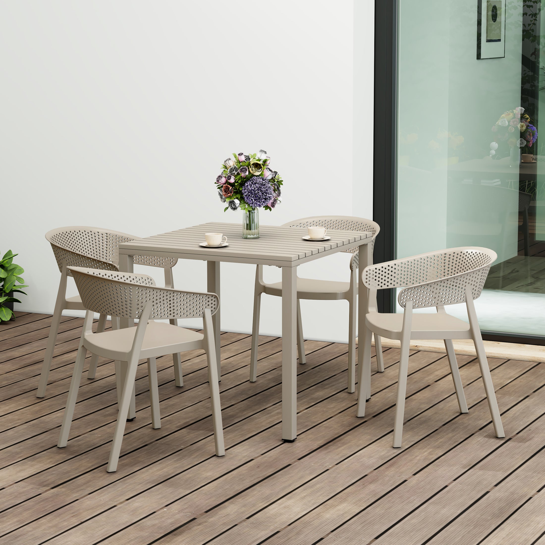 Sunshine 5-Piece Outdoor Metal Frame Square Dining Table Patio Set with Stackable Patio Dining Chairs