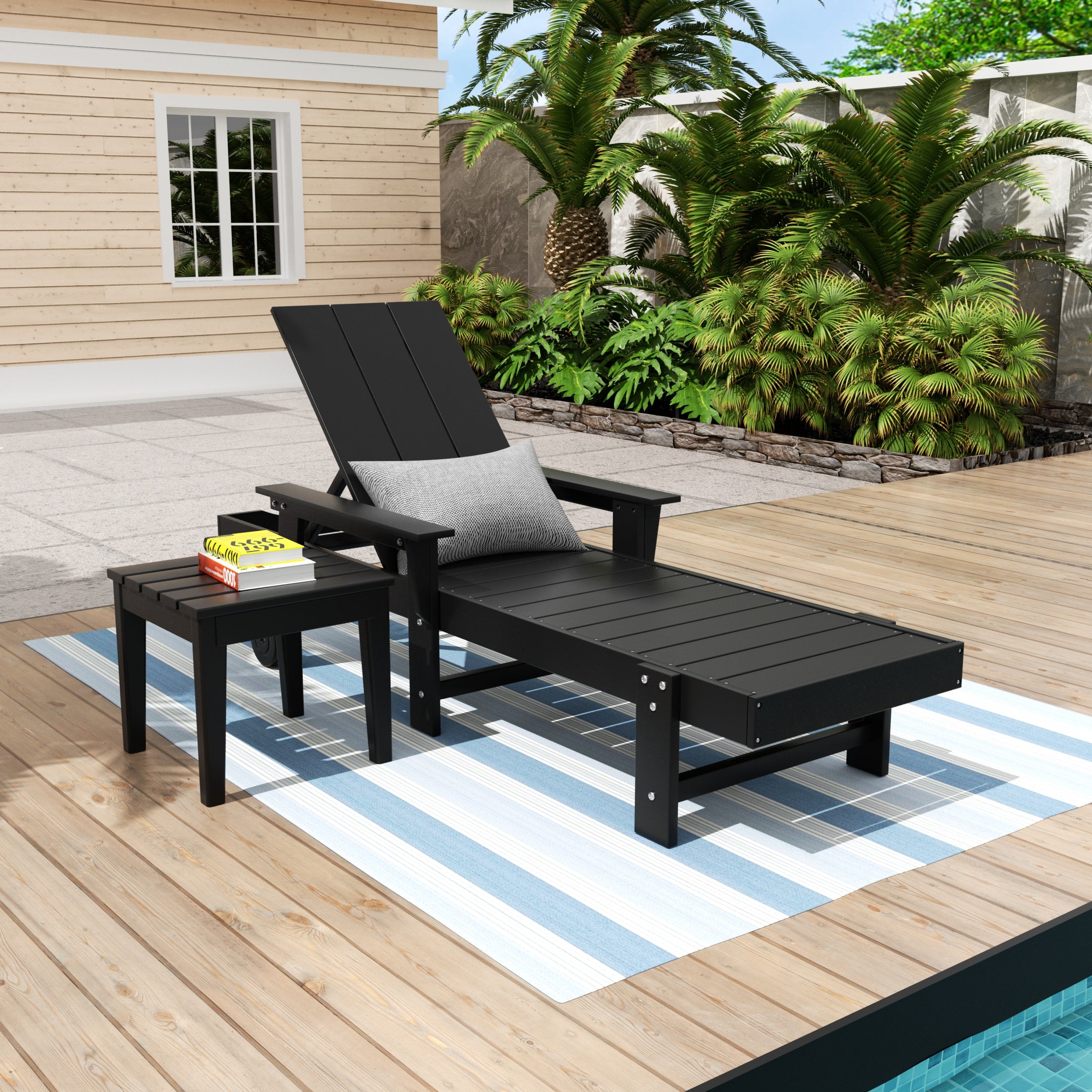 Palms Modern Reclining Chaise Lounge with Side Table 2-Piece Set