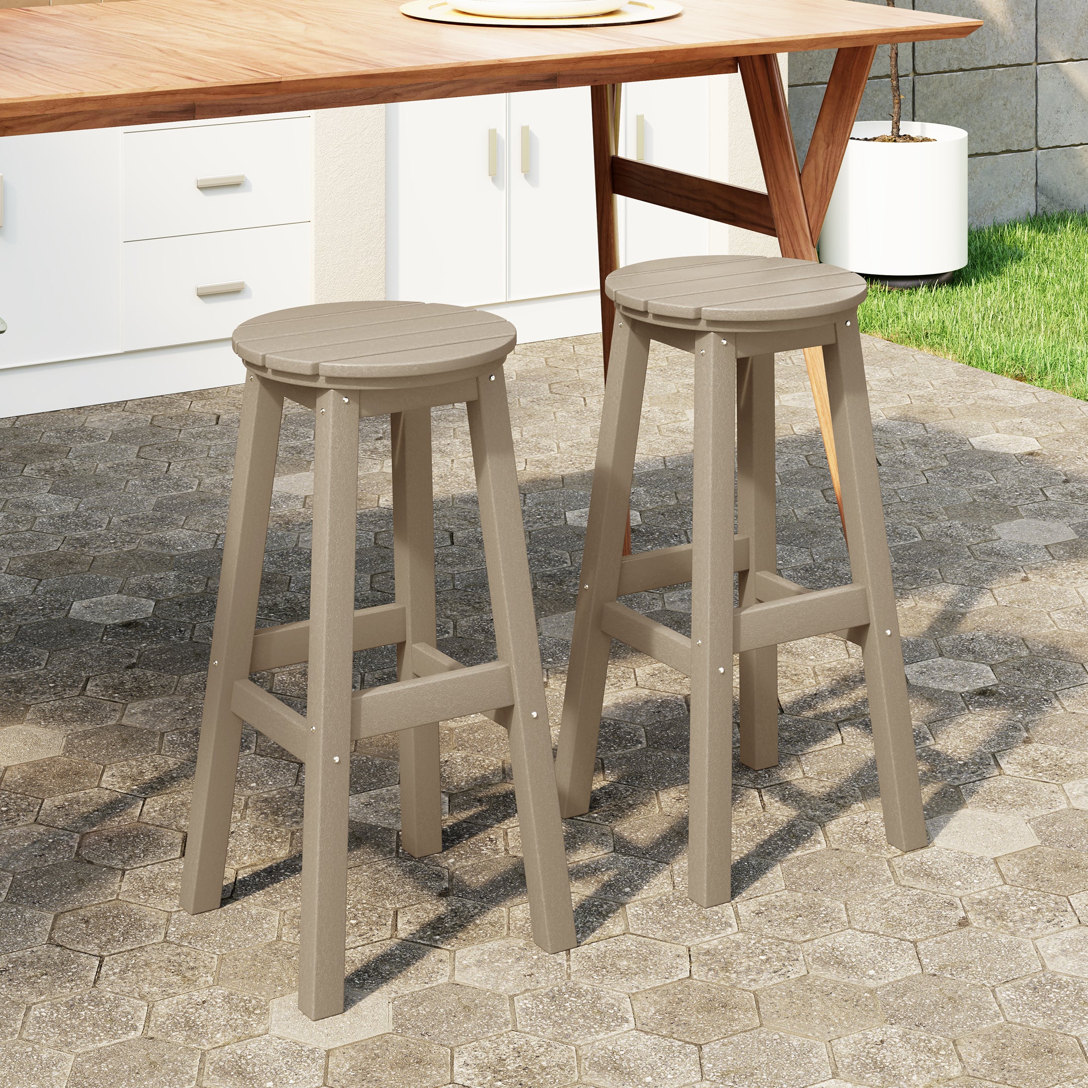 Paradise 29" HDPE Outdoor Patio Round Bar Stool Set of 2