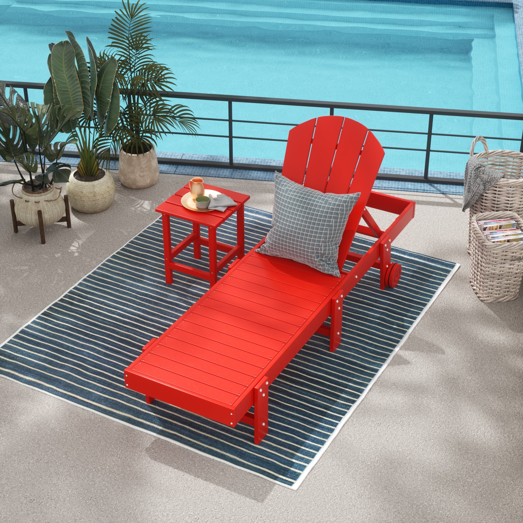 Paradise 2 Piece Adirondack Poly Reclining Chaise Lounge With Wheels
