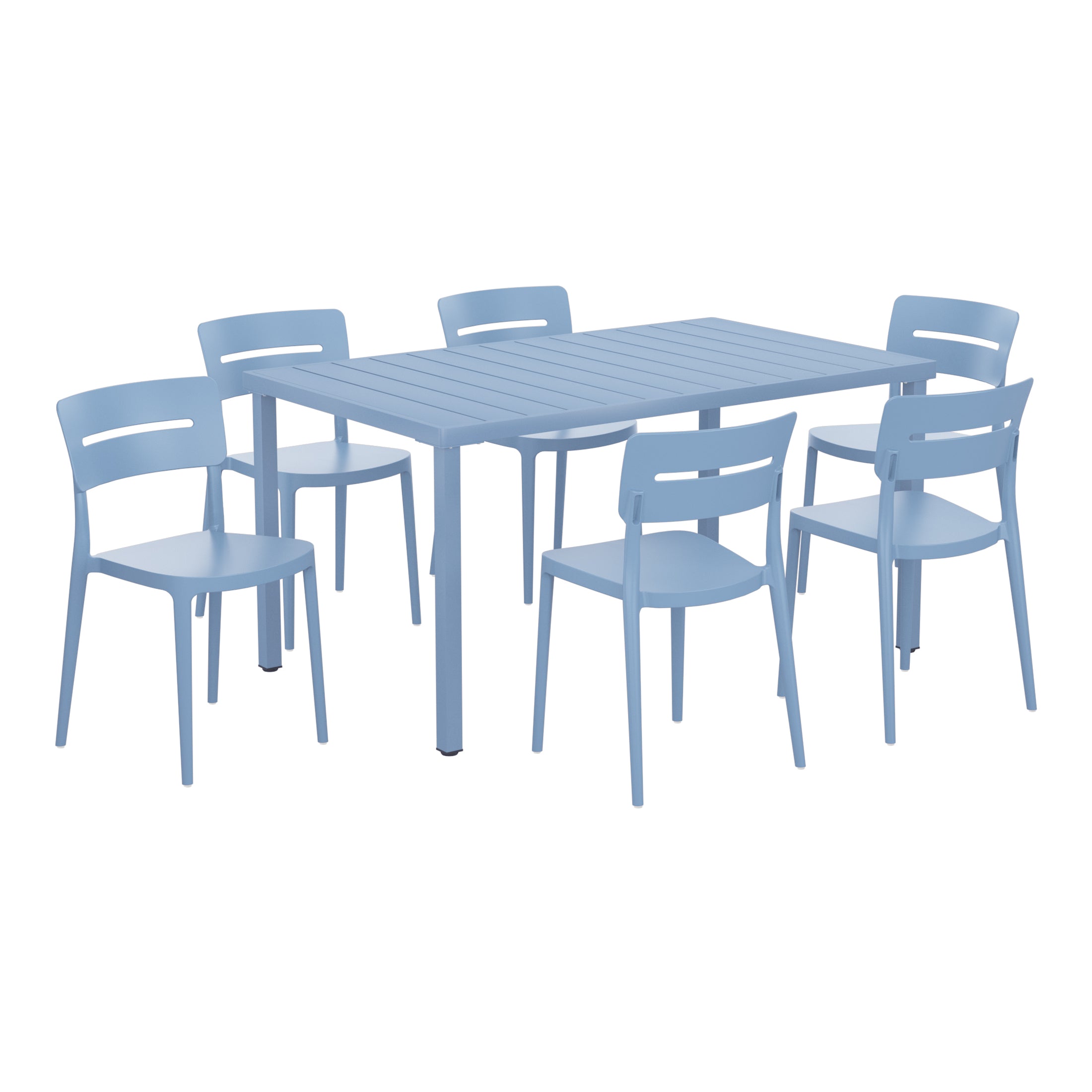Sunshine 7-Piece Outdoor Rectangular Metal Patio Dining Table Set With Stackable Patio Chairs