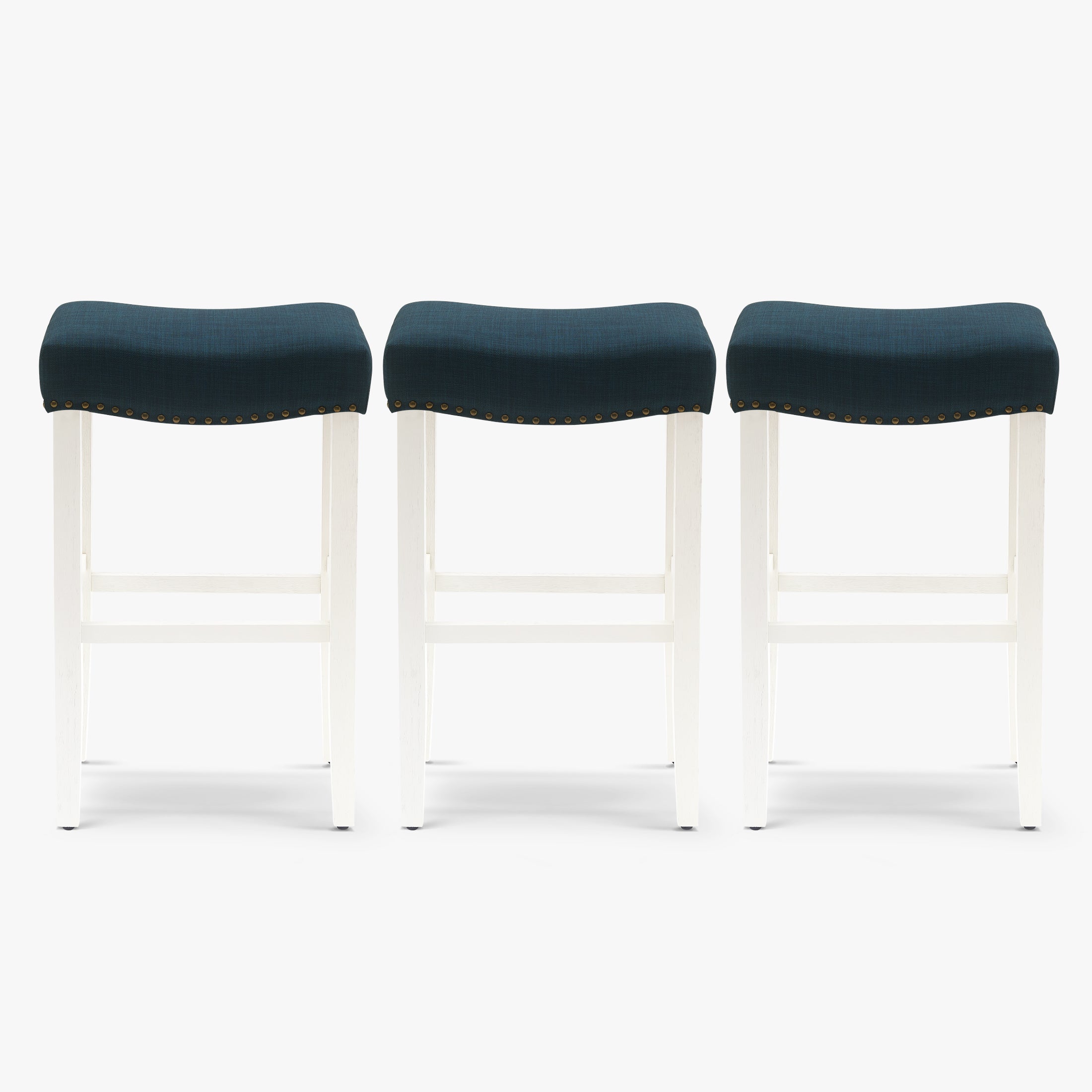 Bulmon 29" Upholstered Saddle Seat Antique White Bar Stool (Set of 3)