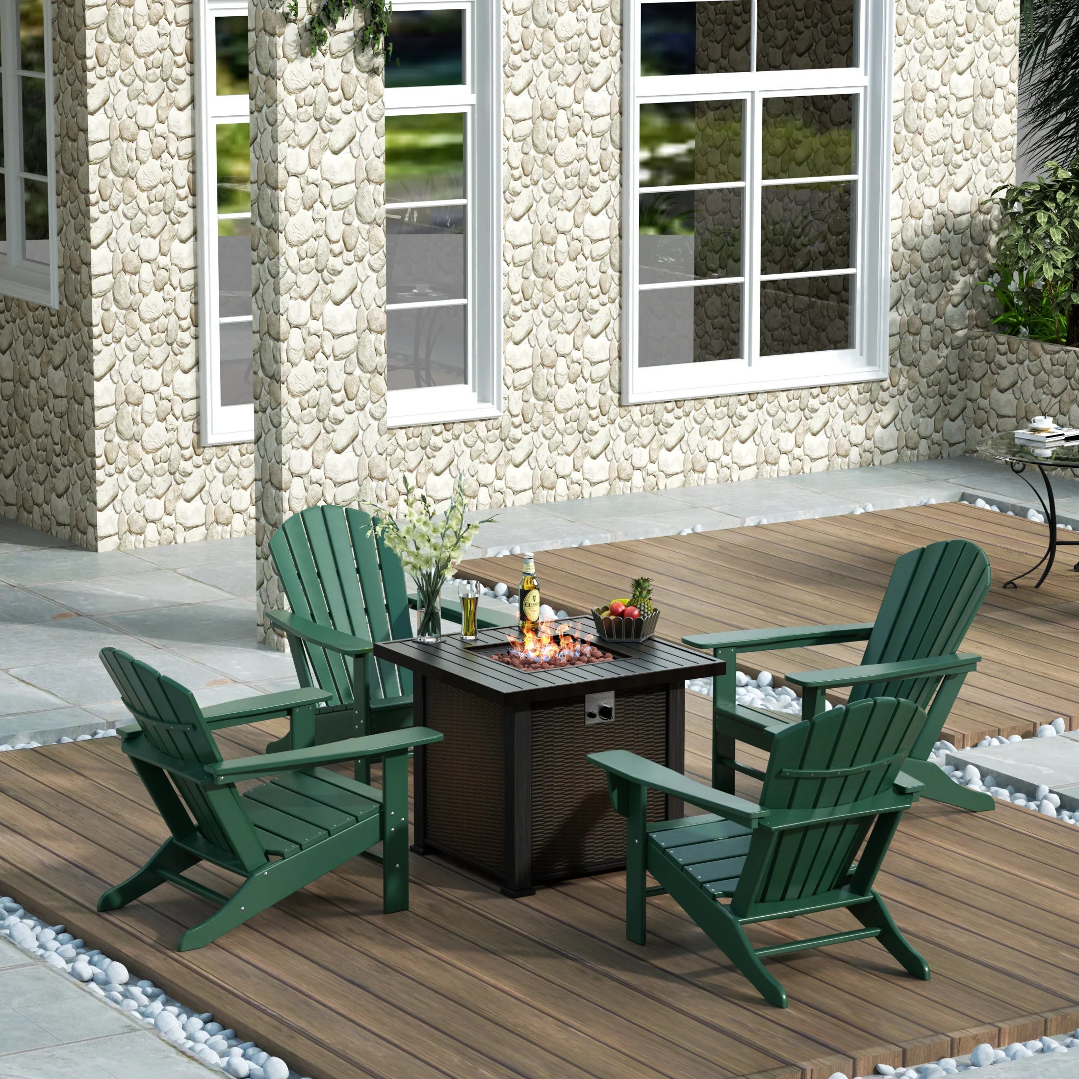 Portside Dylan Outdoor Patio Adirondack Chair With Square Fire Pit Tab