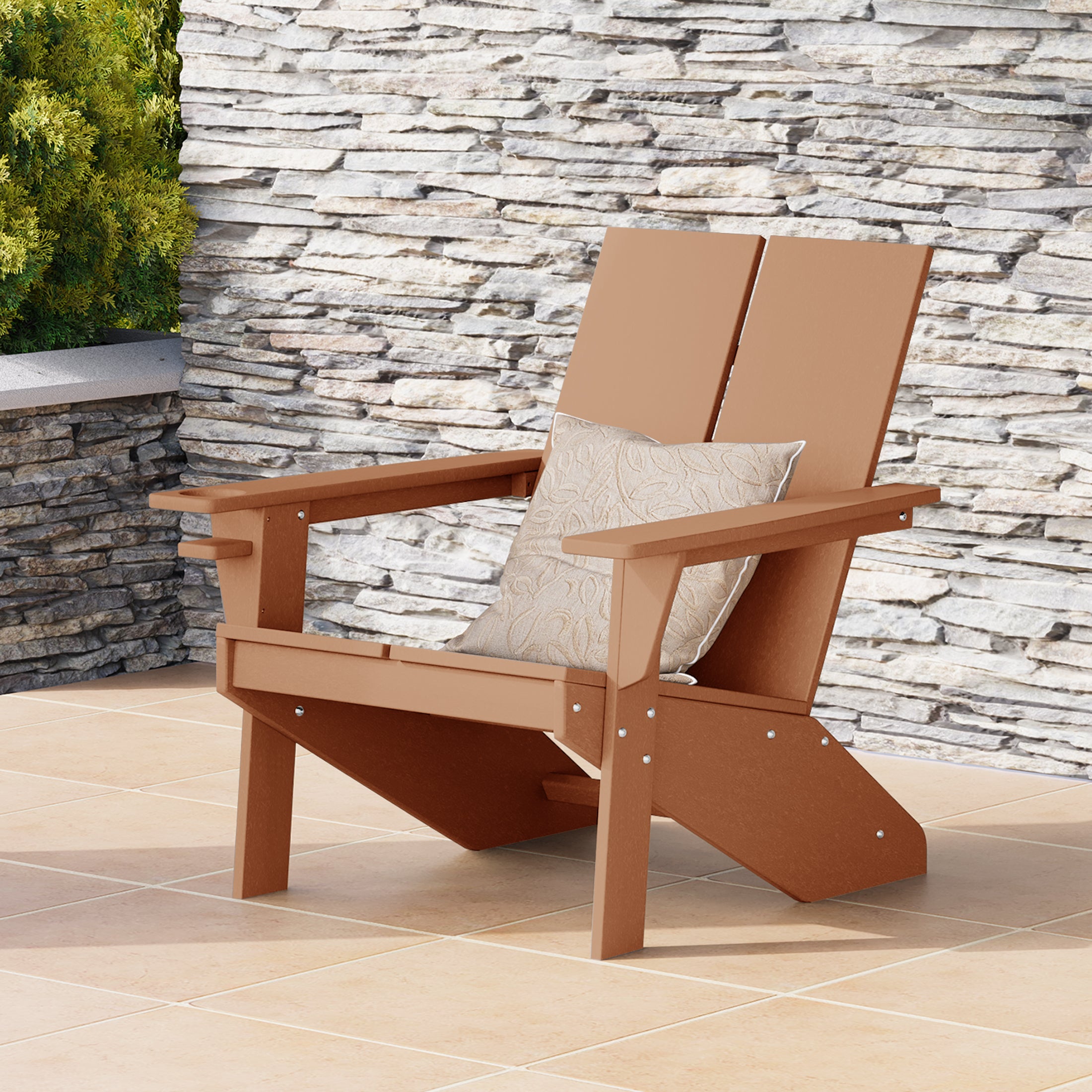 Seaview Outdoor HDPE Modern Adirondack Chair with Cup Holder