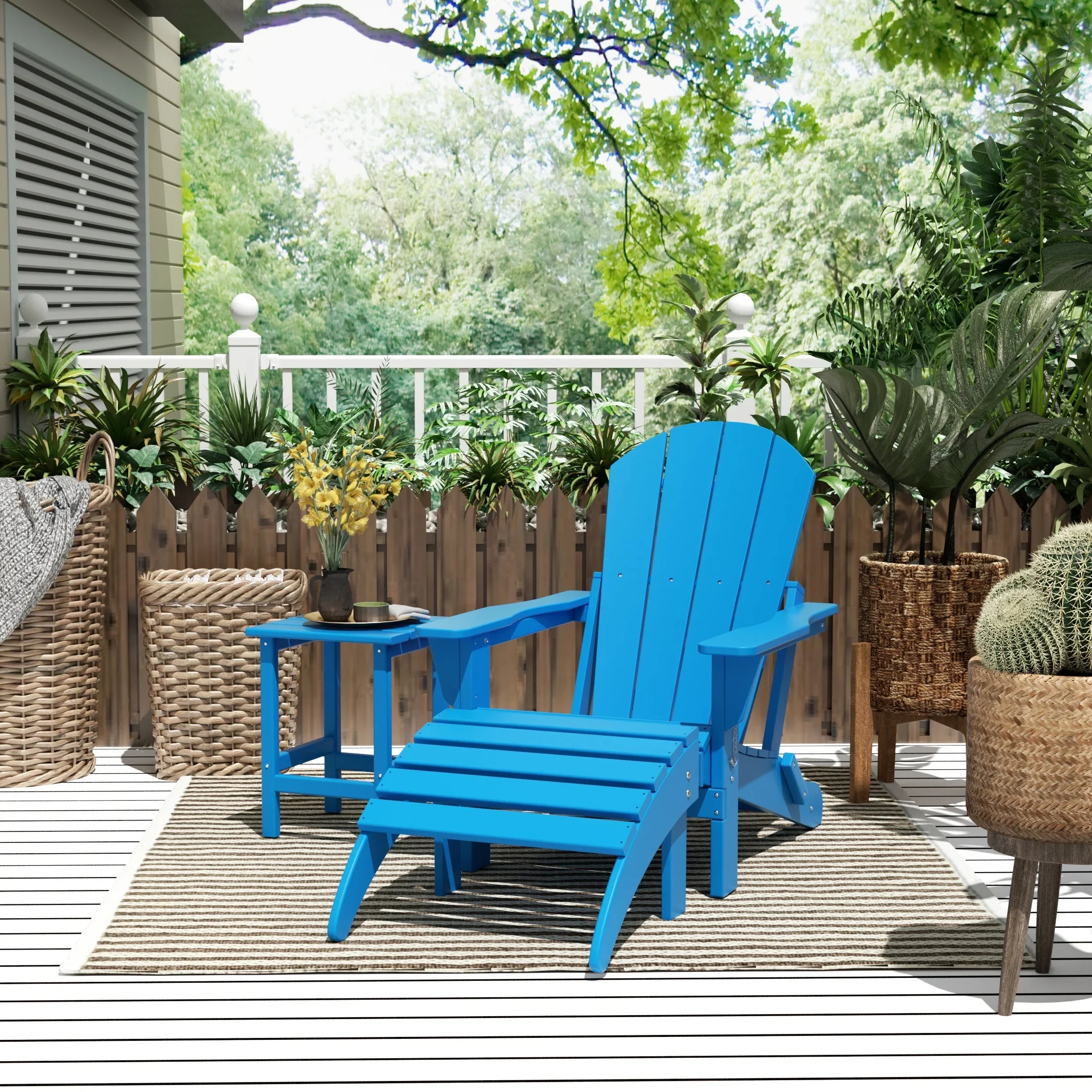 Paradise 3-Piece set classic Adirondack chair with ottoman and a small