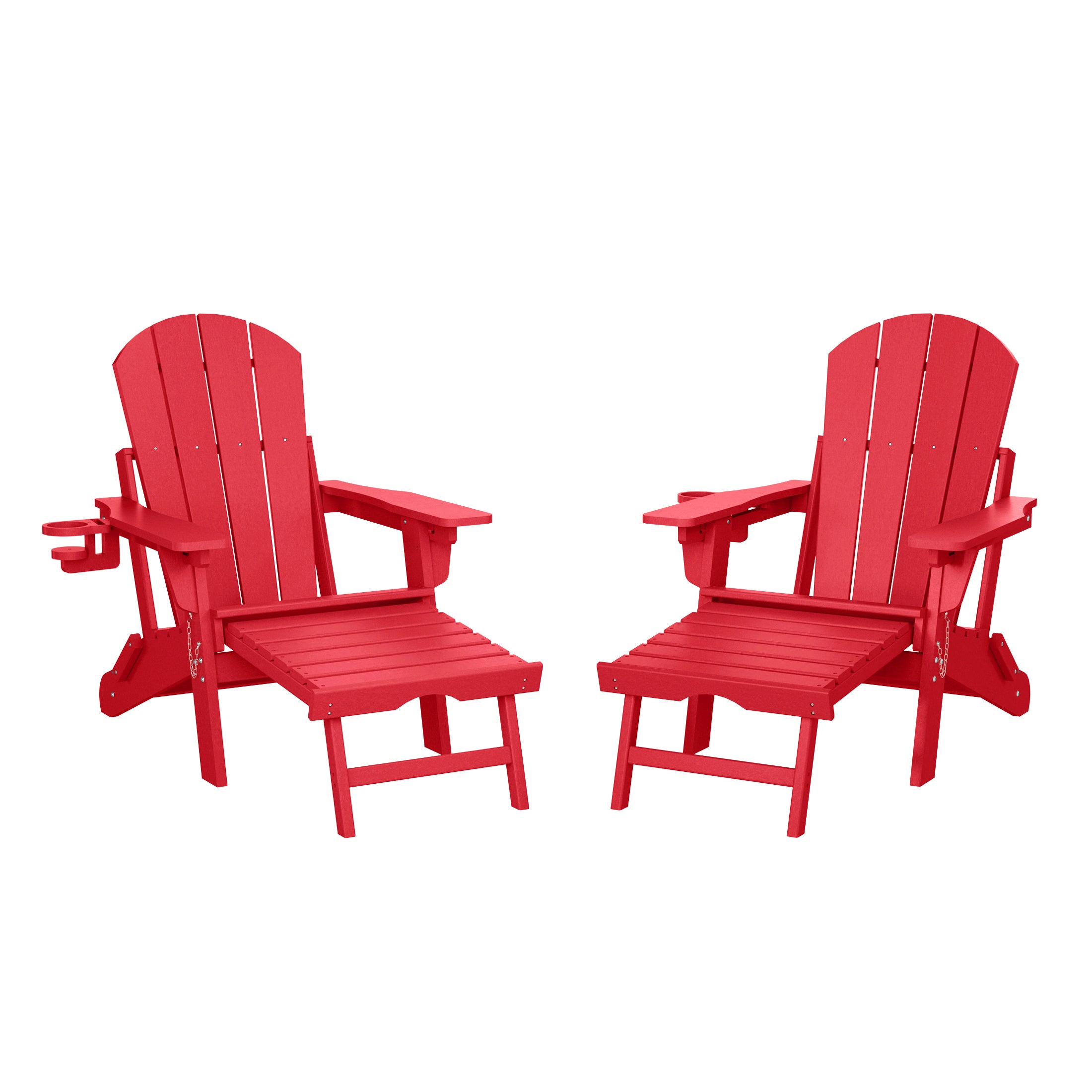 Paradise Folding Adjustable Adirondack Chair with Retractable Ottoman and Cup Holder (Set of 2)