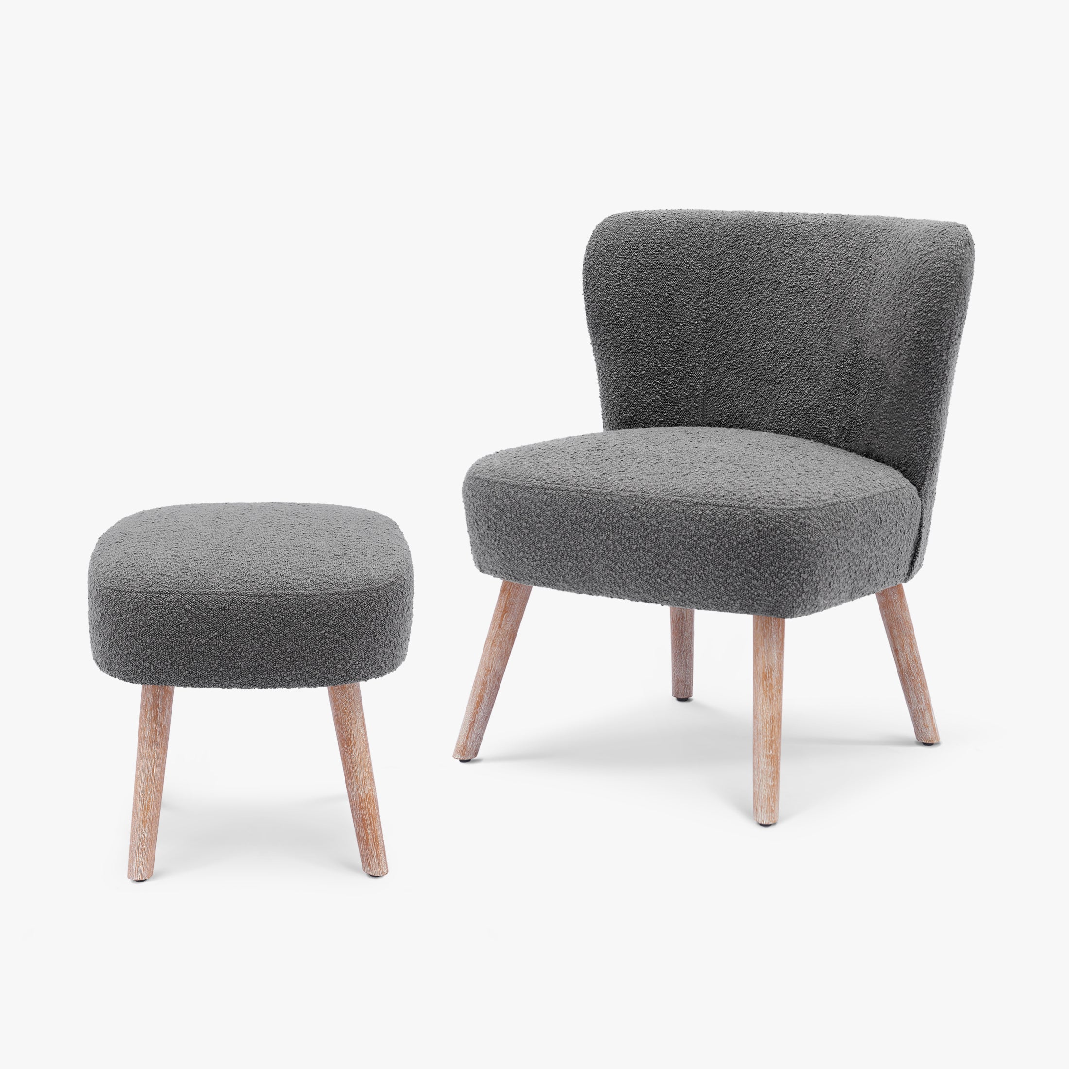 Amélie Mid-Century Boucle Accent Chair with Ottoman Foot Stool Set