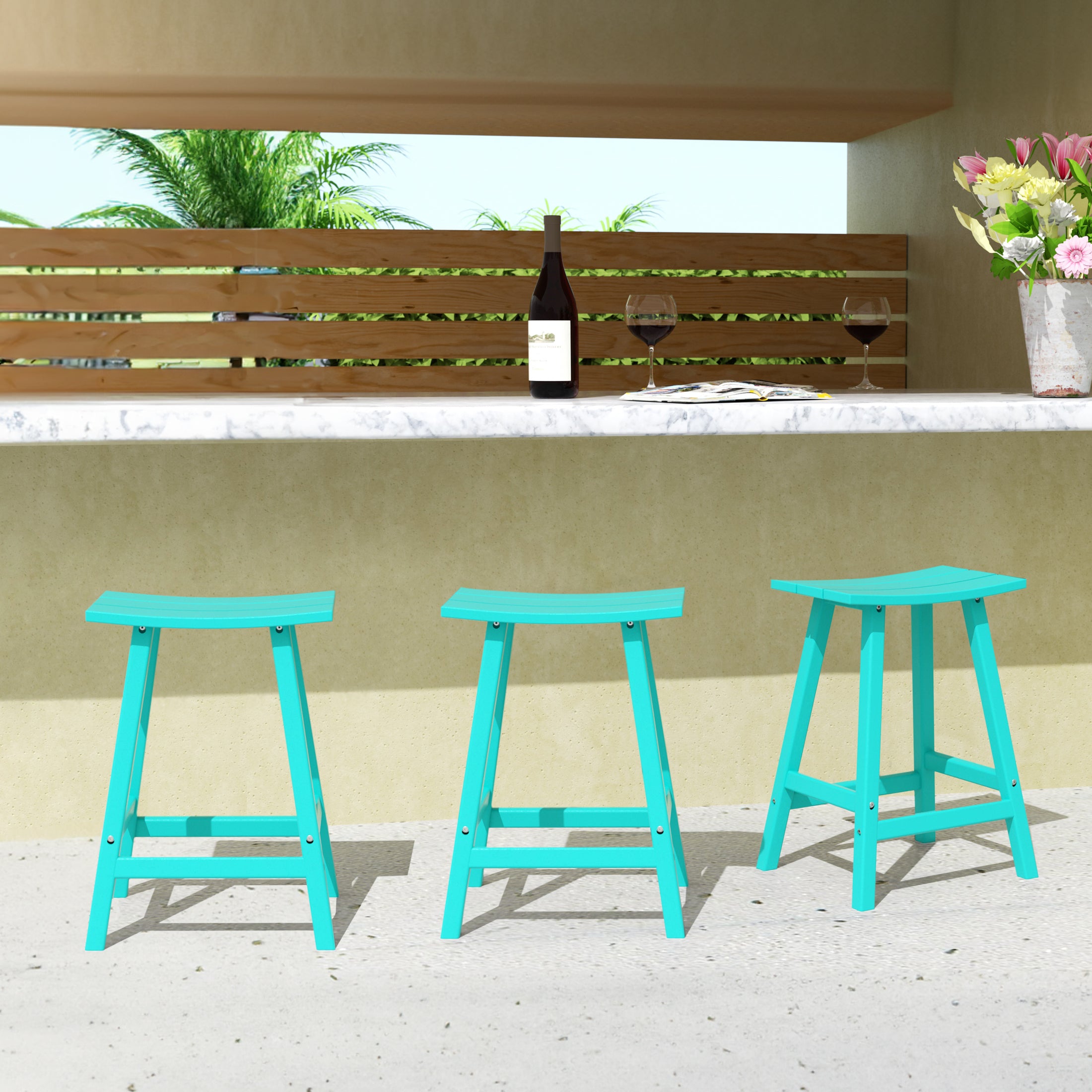 Paradise 24 Inch Counter High Saddle Stools (Set of 3)