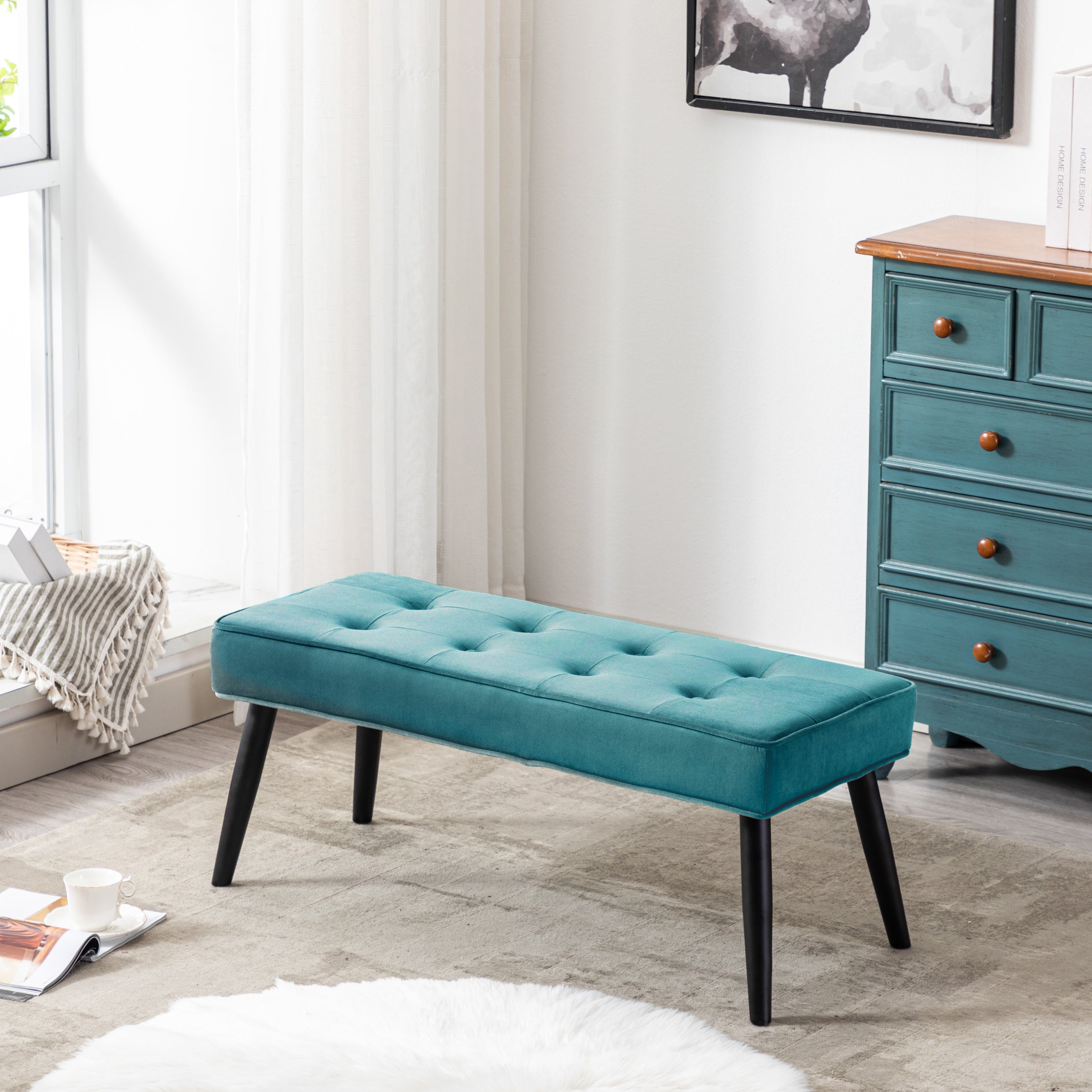 Hank Button Tufted Velvet Upholstered Accent Bench