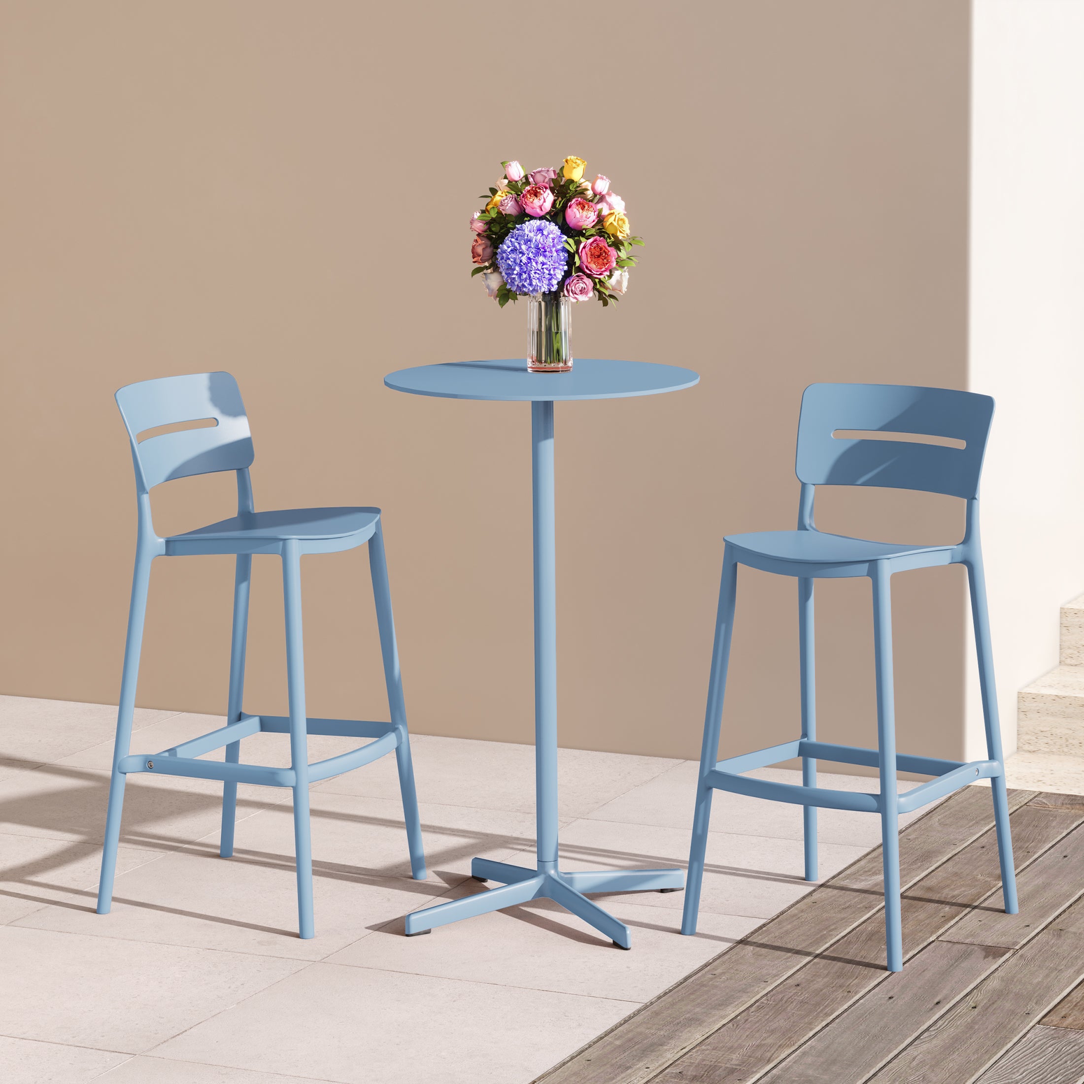 Sunshine Stackable Polypropylene Resin Plastic Outdoor Patio Bar Stools (Set of 2)