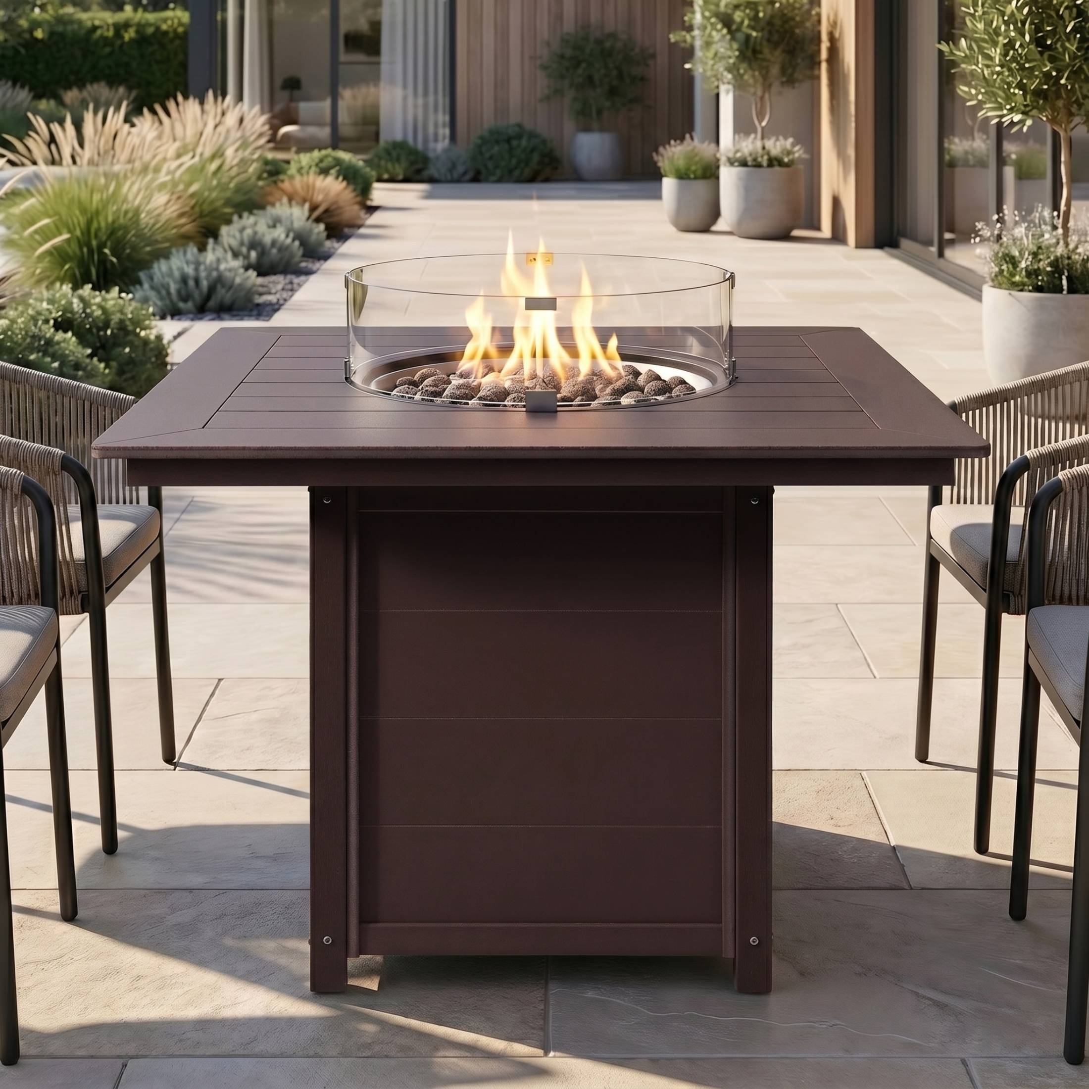 Sol 42" Modern Outdoor Patio Gas Propane Square Fire Pit Table