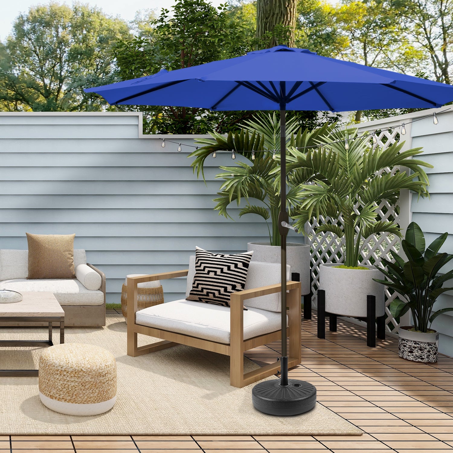 Cabana 9 ft. Patio Table Umbrella with Black color round free standing weight base kit