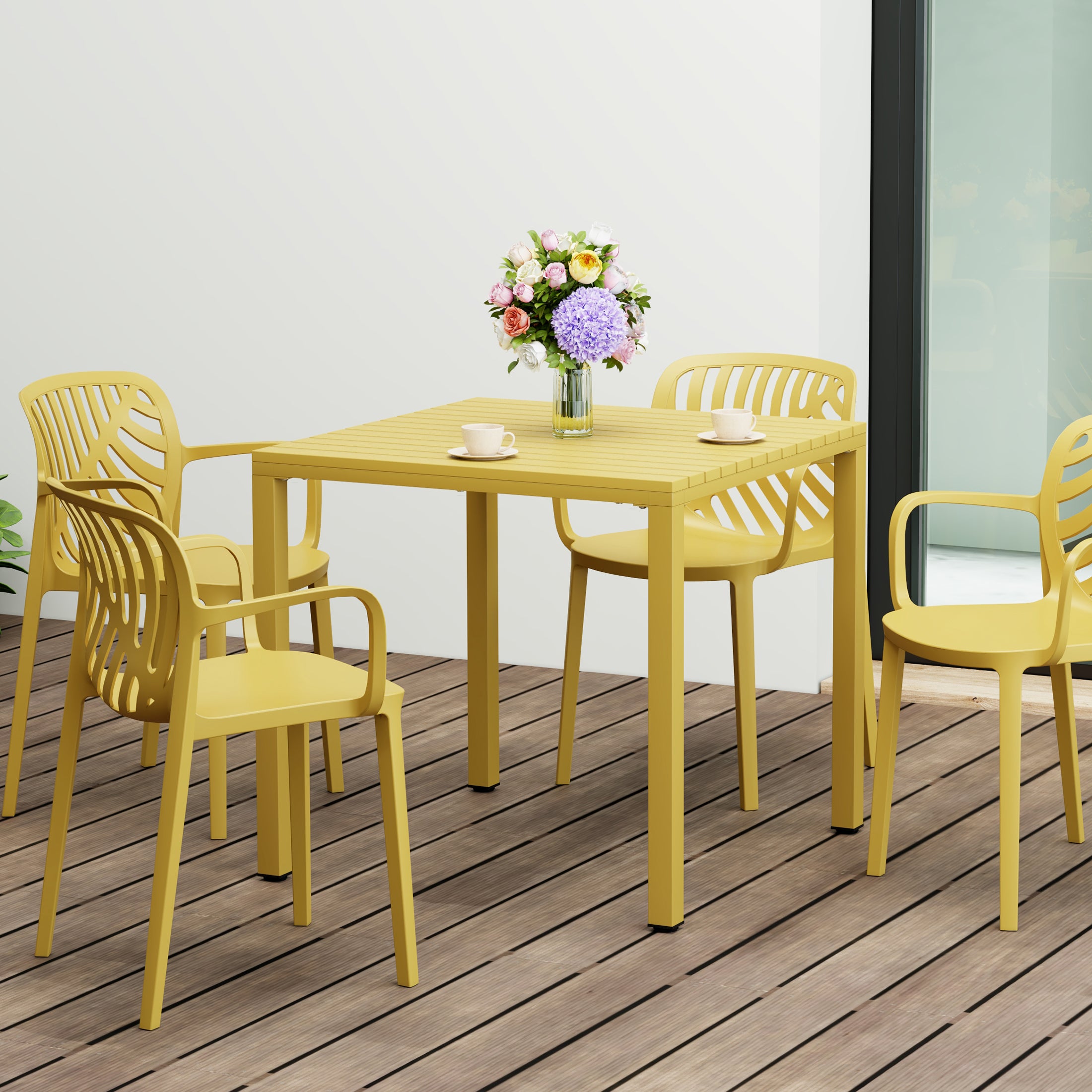 Sunshine 31.5" Iron Metal Frame Outdoor Square Patio Dining Table