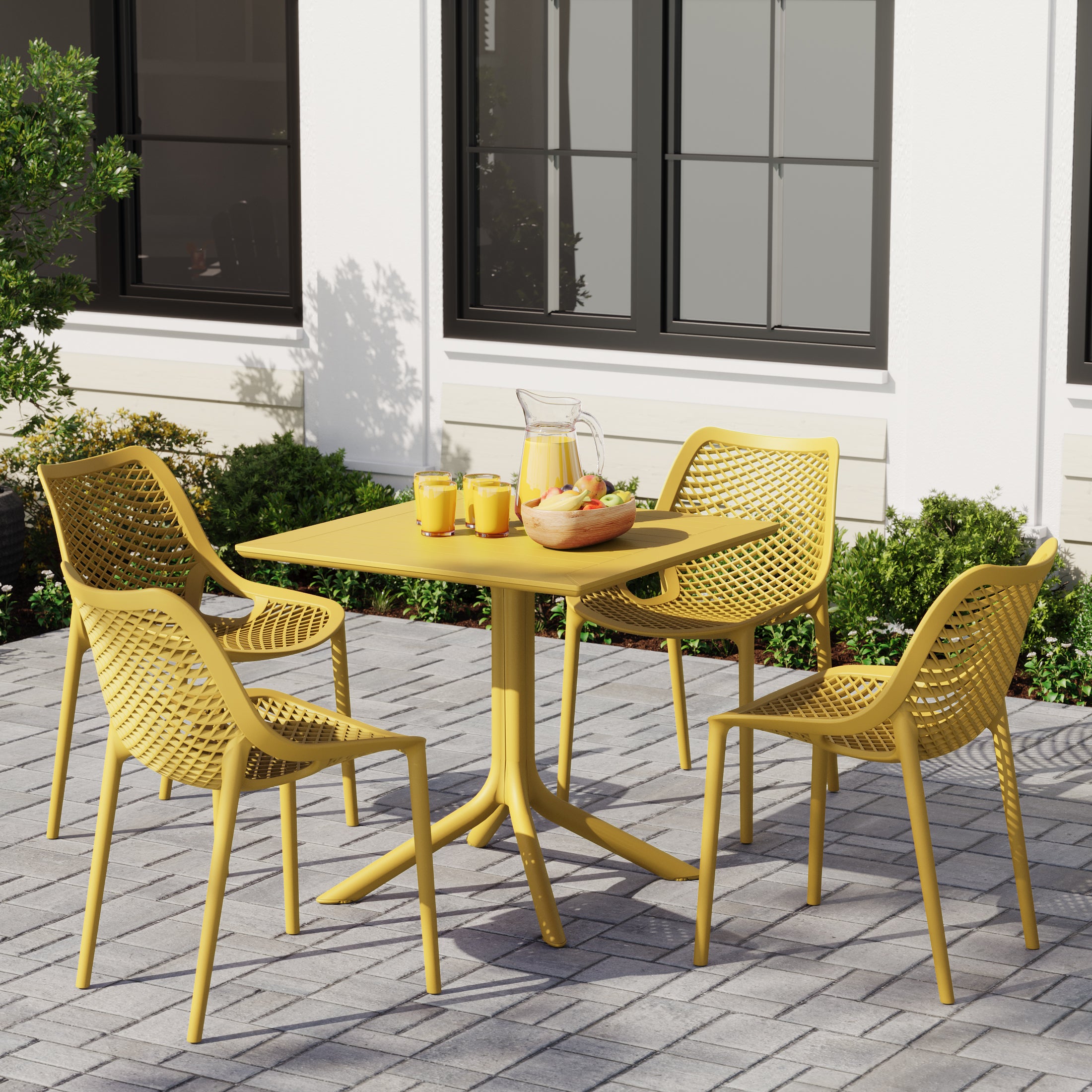 Sunshine 5-Piece Resin Square Patio Dining Table Set with Stackable Patio Dining Chairs