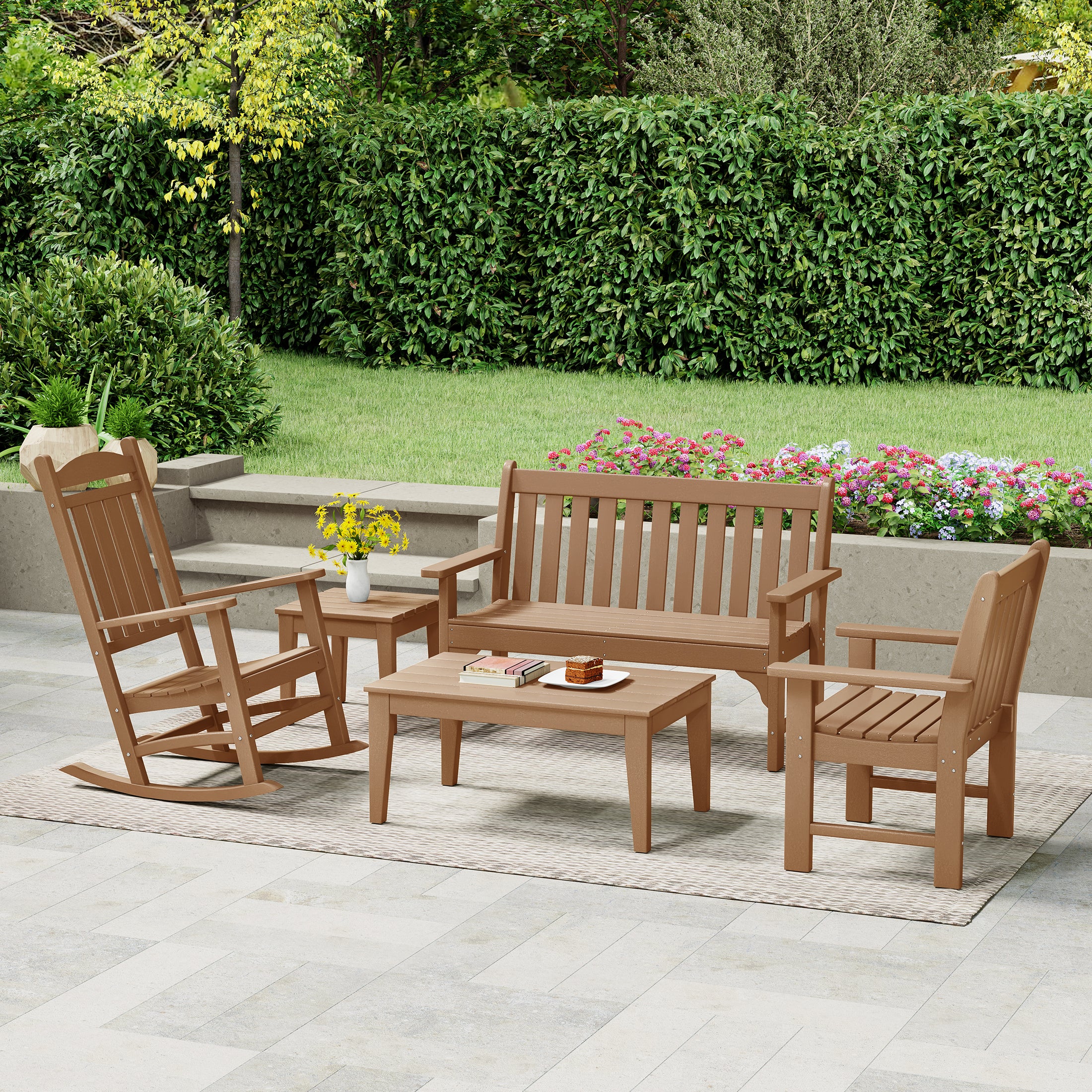Paradise 5-Piece HDPE Outdoor Patio Furniture Couch and Rocking Chair Set
