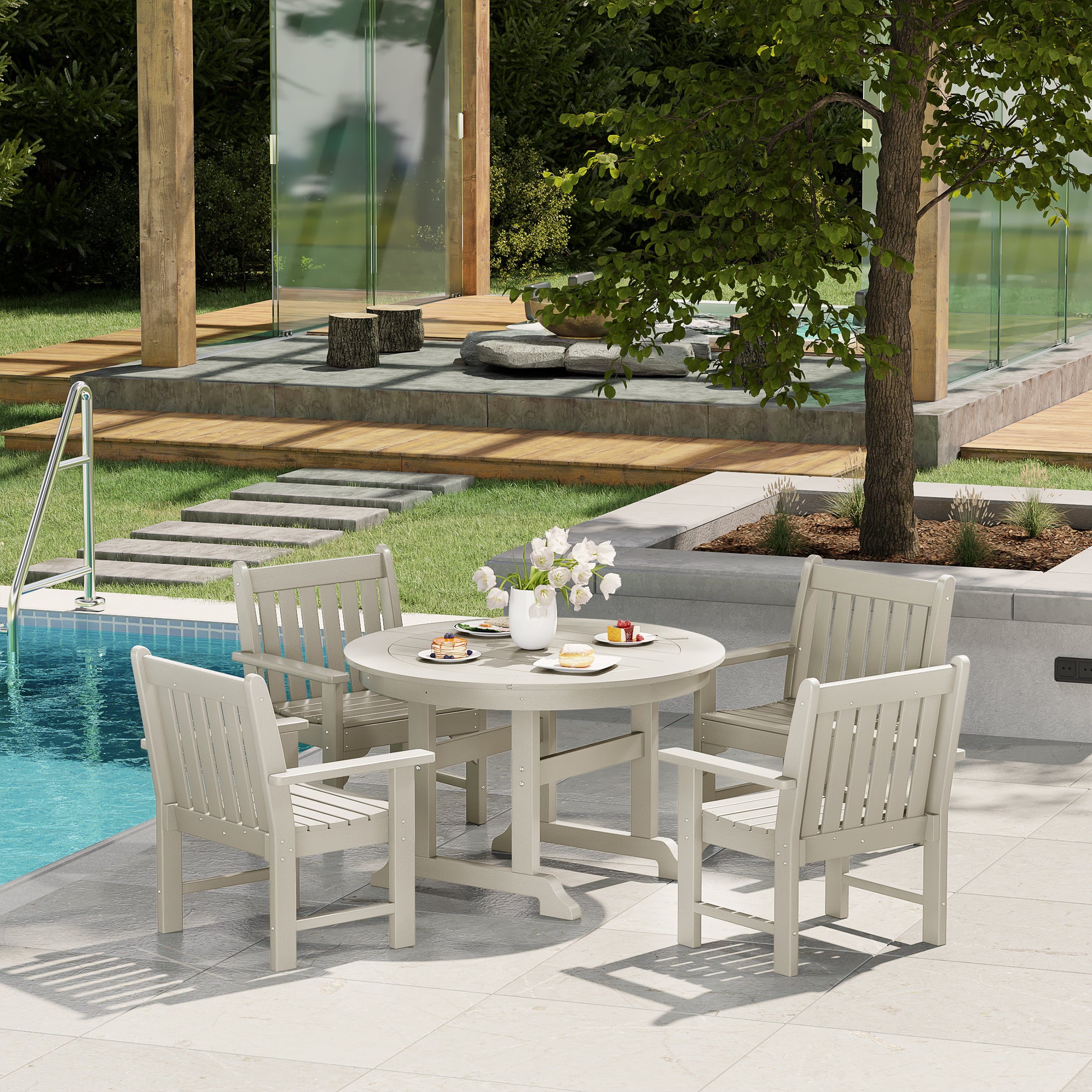 Paradise 5-Piece HDPE Outdoor Patio Chair and Round Table Dining Set