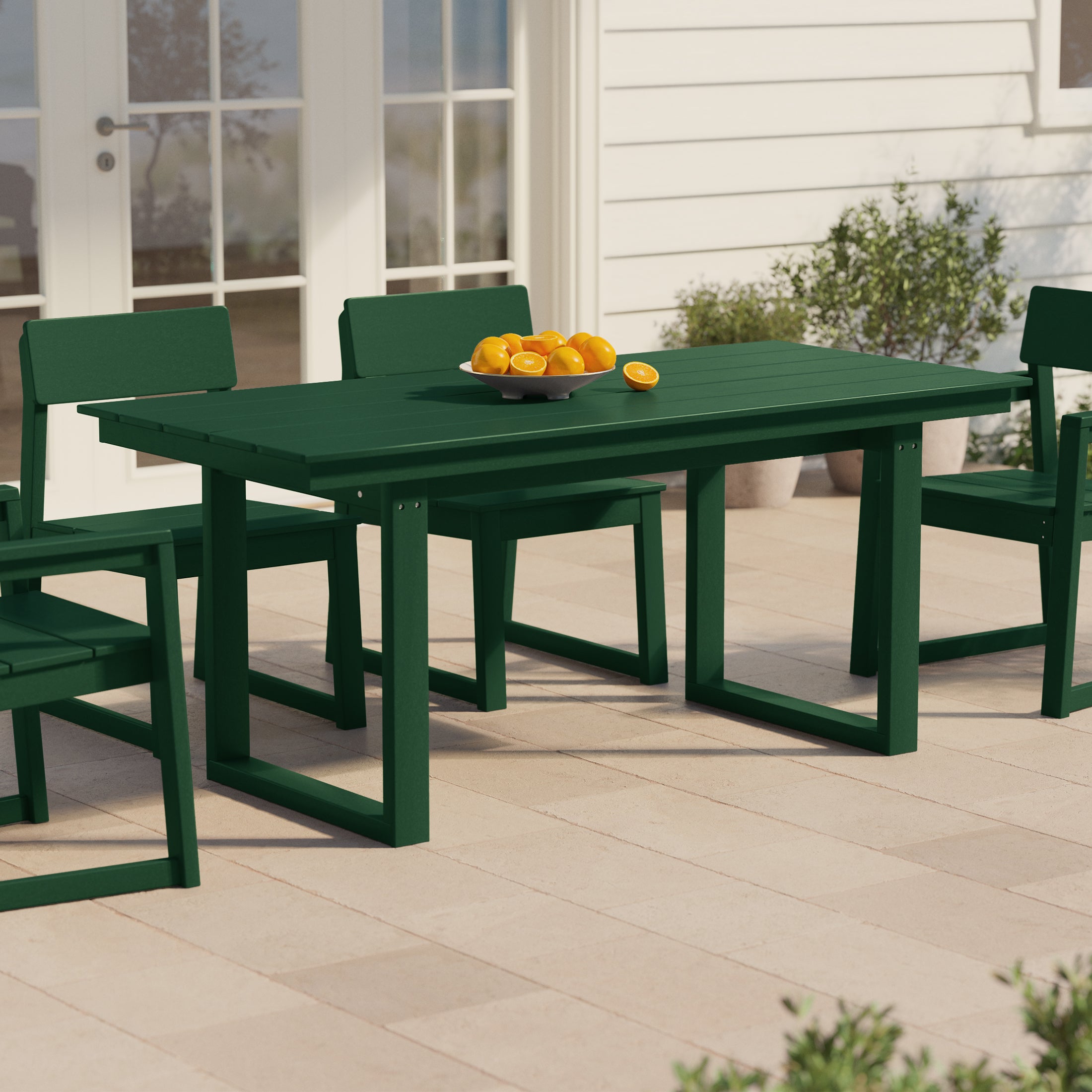 Cambria 68" Outdoor HDPE Modern Rectangular Patio Dining Table With Umbrella Hole