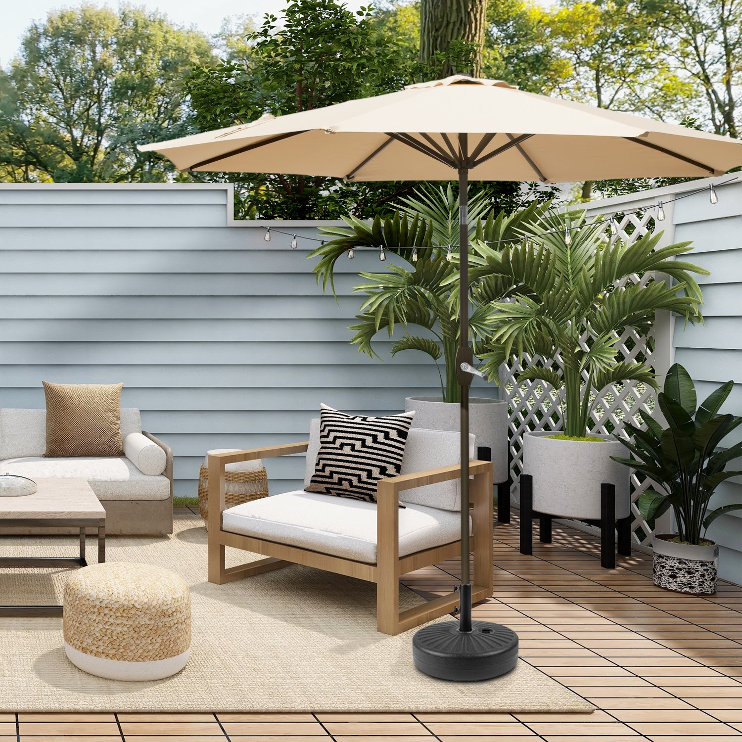 Cabana 9 ft. Patio Table Umbrella with Black color round free standing weight base kit