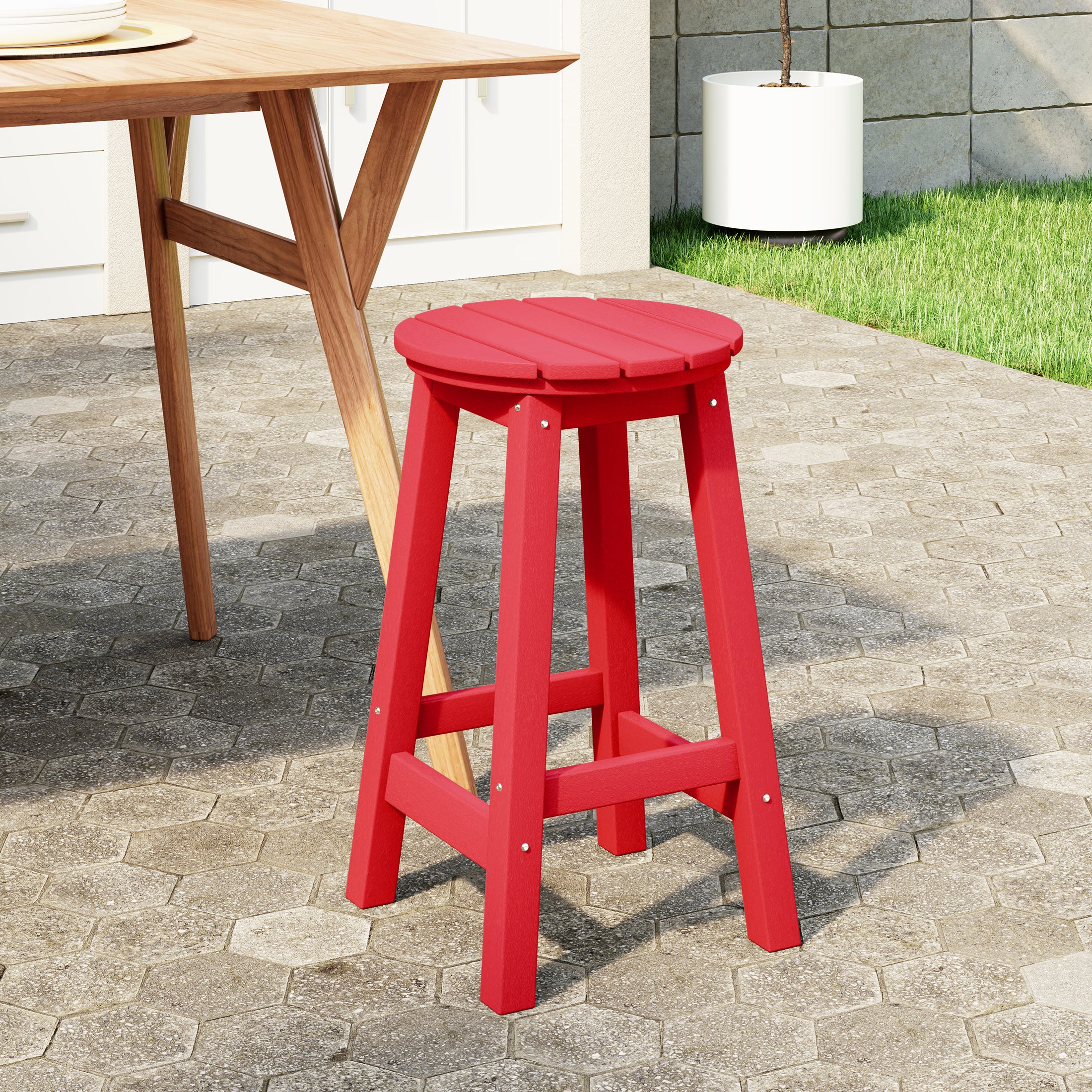 Paradise 24" HDPE Outdoor Patio Round Counter Height Bar Stool