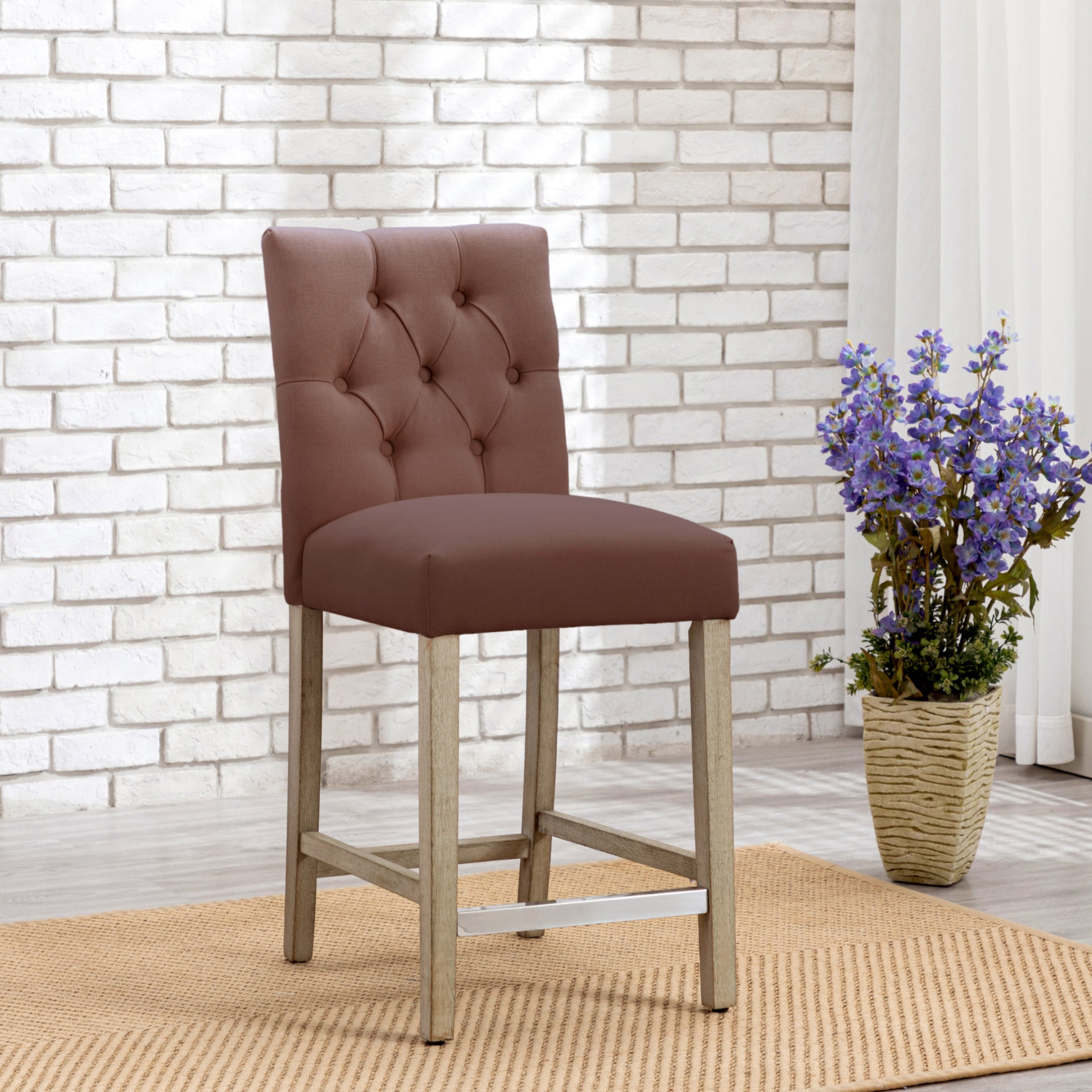 Bellmount 24" Linen Fabric Tufted Counter Stool,Antique Gray