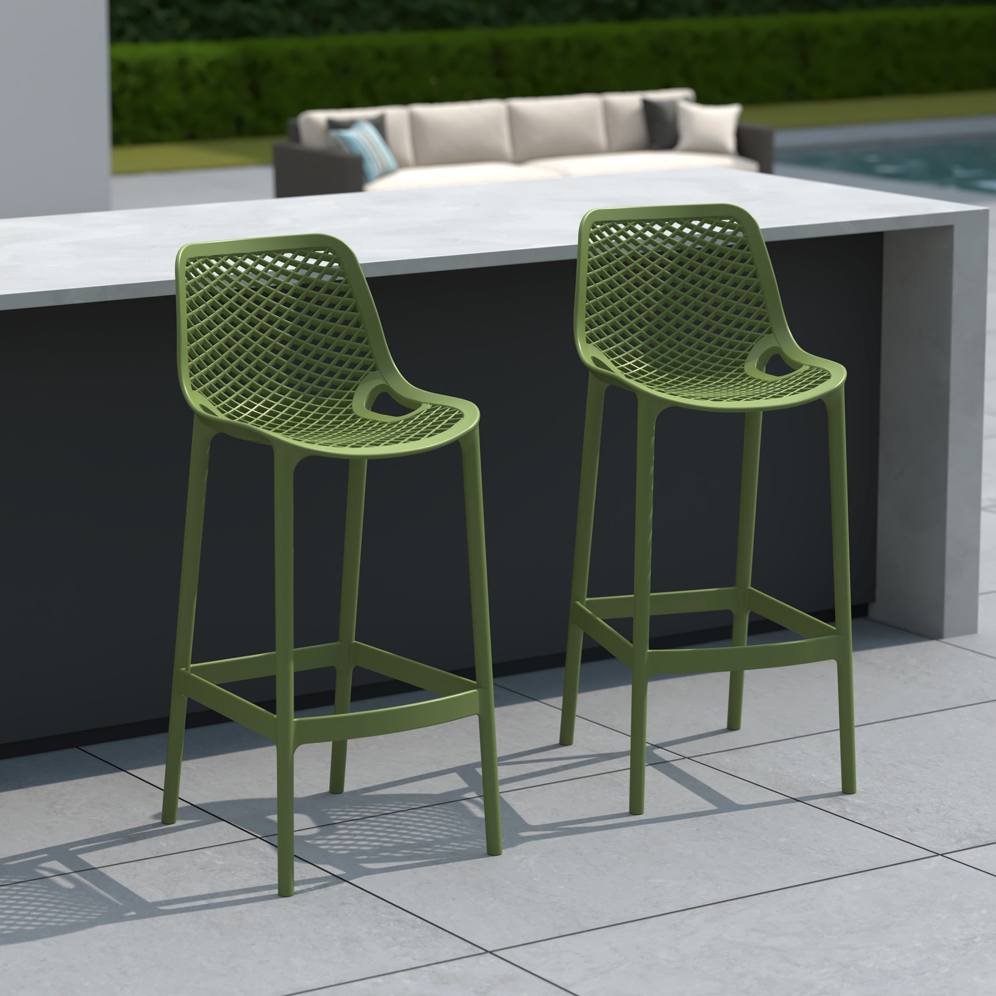 Sunshine 41.75" Outdoor Modern Polypropylene Plastic Patio Bar Height Stools (Set of 2)