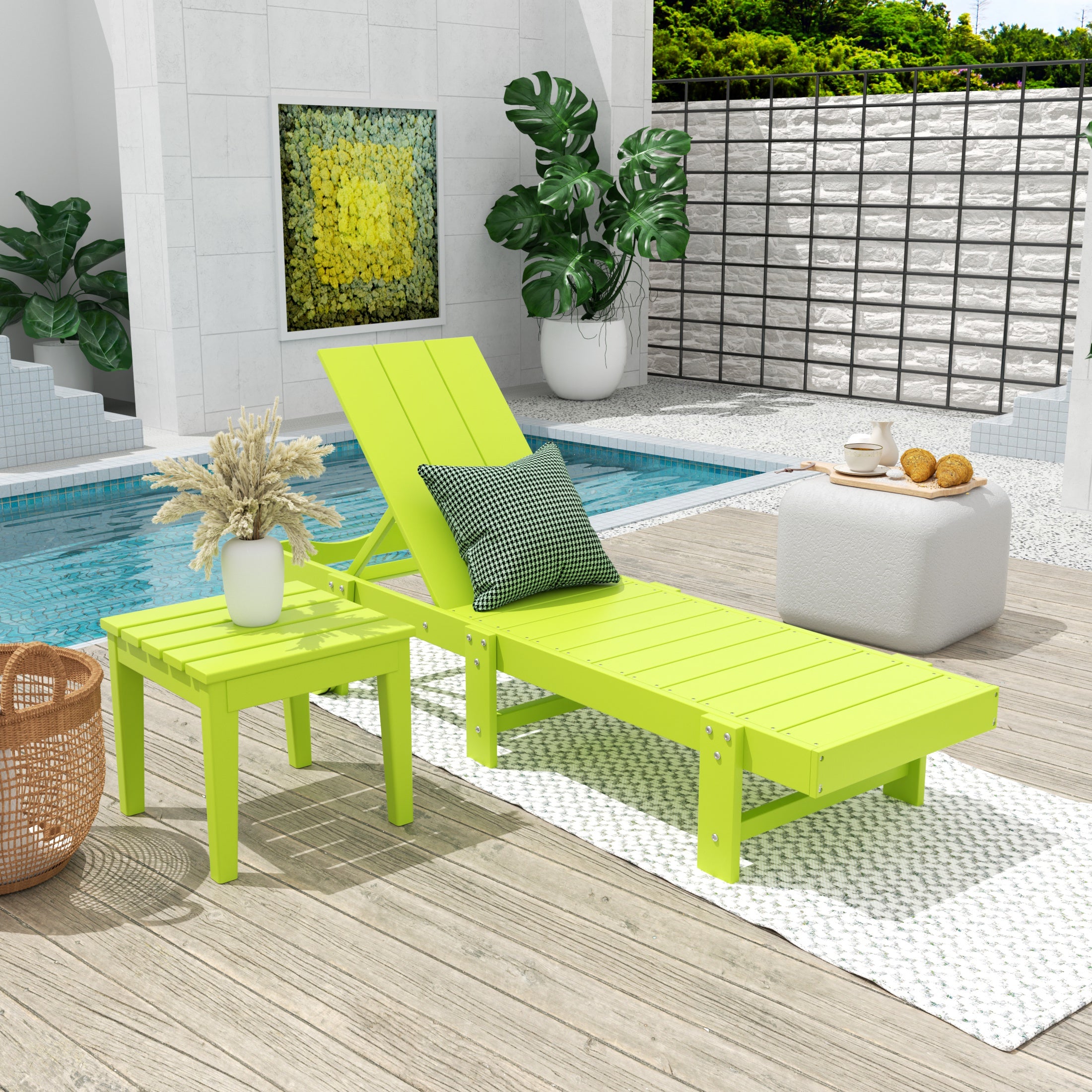 Palms 2 Piece Modern Poly Reclining Chaise Lounge With Wheels