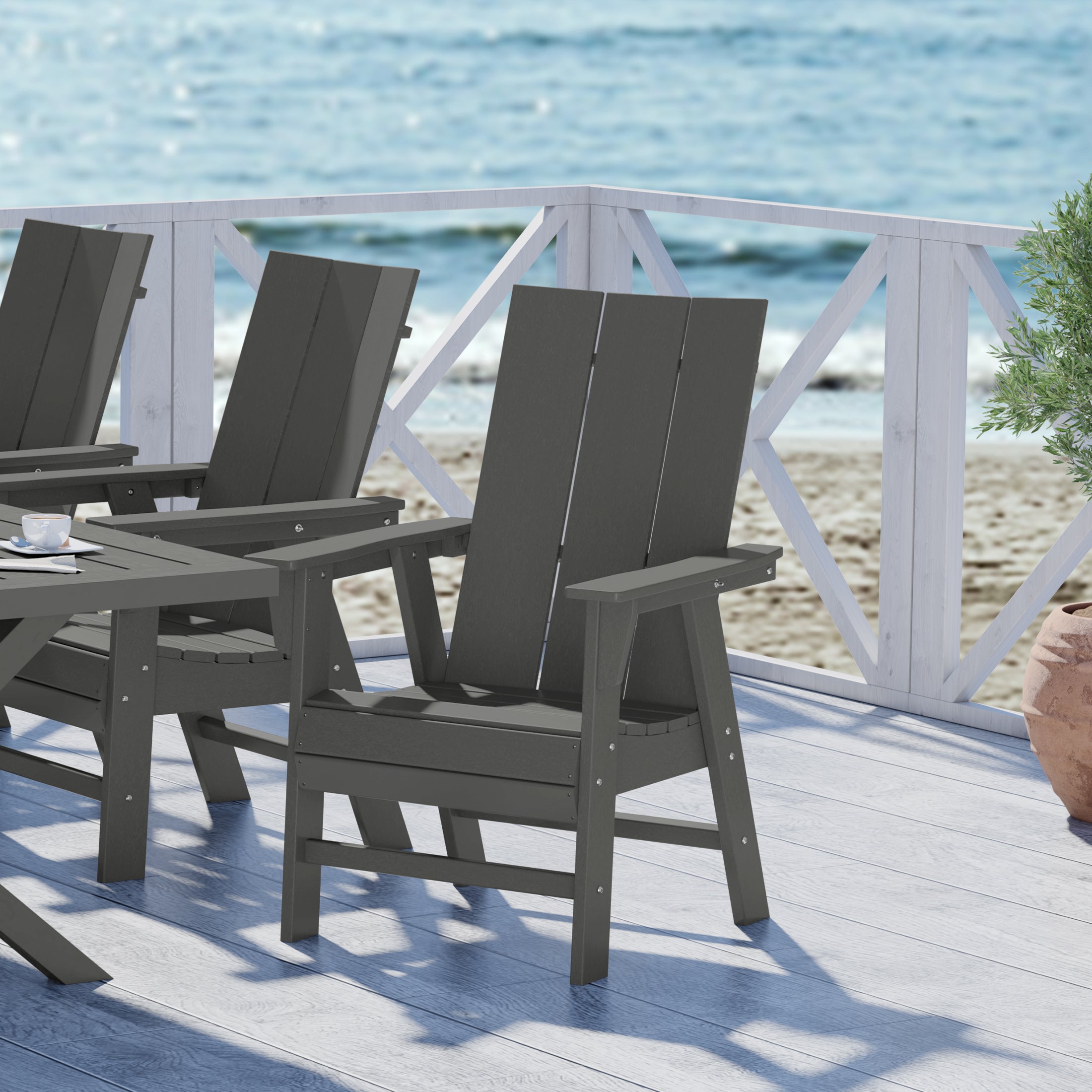 Palms Outdoor Patio HDPE Plastic Modern Adirondack Dining Chair