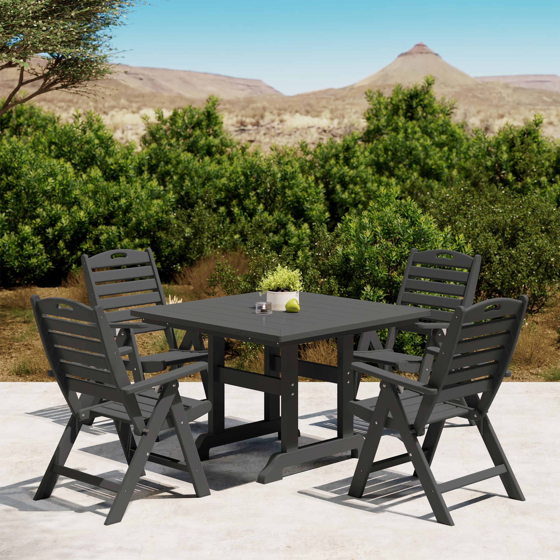 Paradise 5-Piece HDPE Square Patio Dining Table Set with Foldable Chairs
