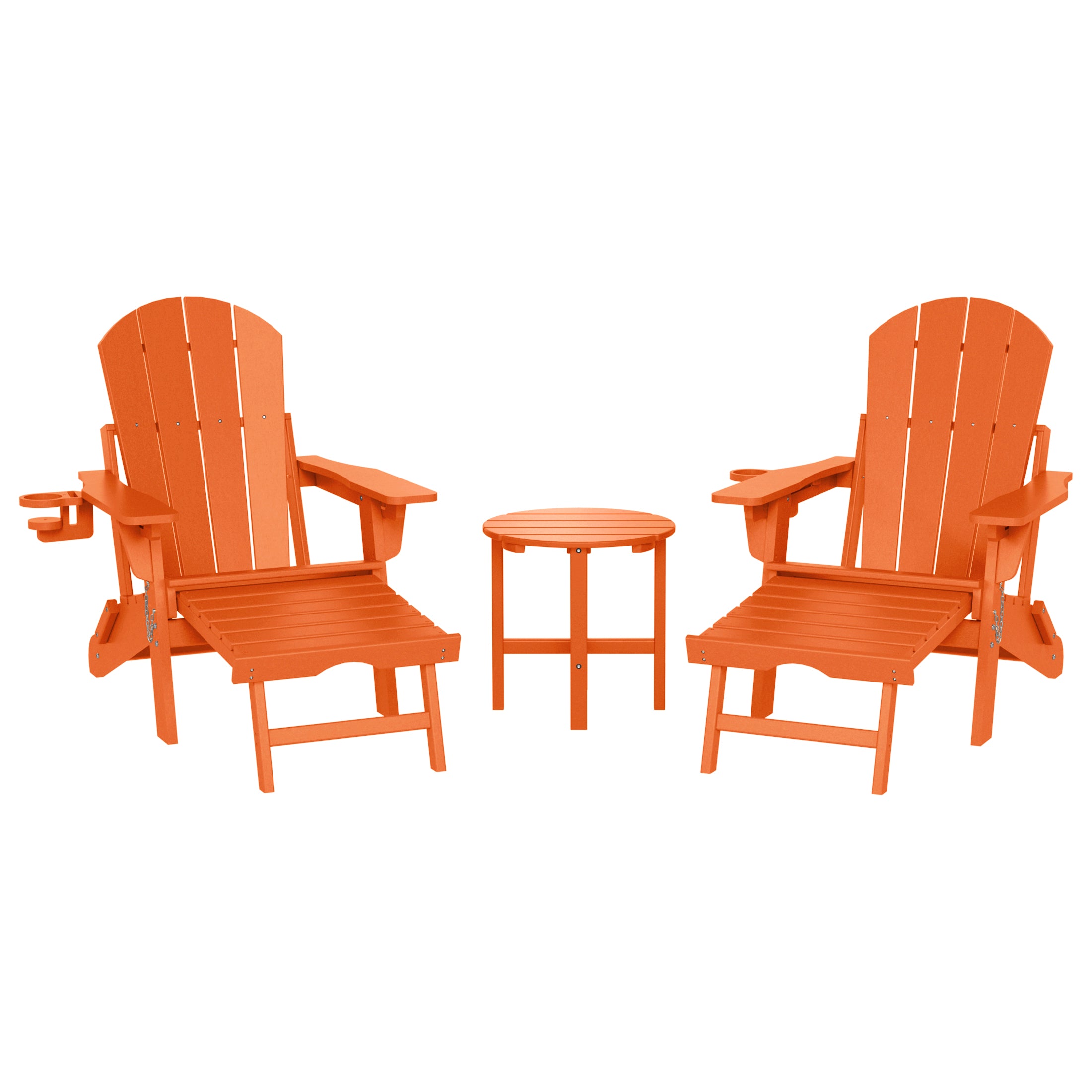 Paradise 3-Piece Outdoor Folding Adjustable Adirondack Chair with Cup Holder & Hideaway Ottoman and 18" Side Table