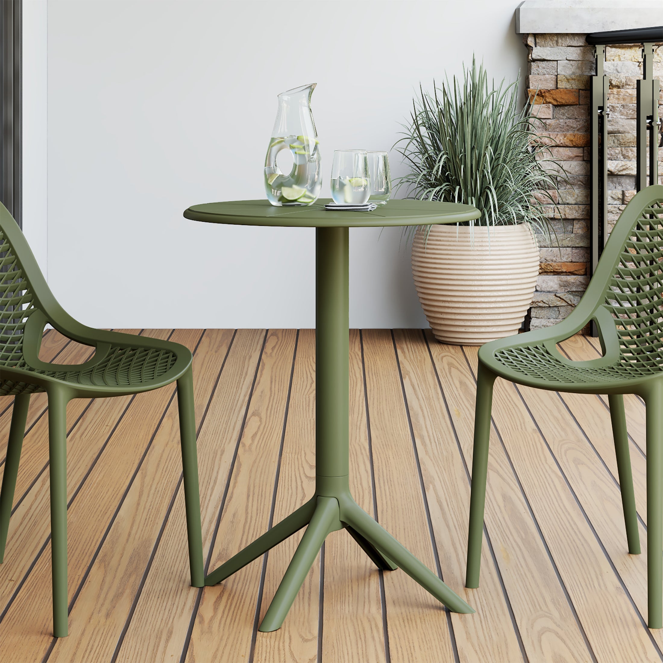 Sunshine 23.5" Outdoor Polypropylene Resin Round Patio Bistro Dining Table for 2