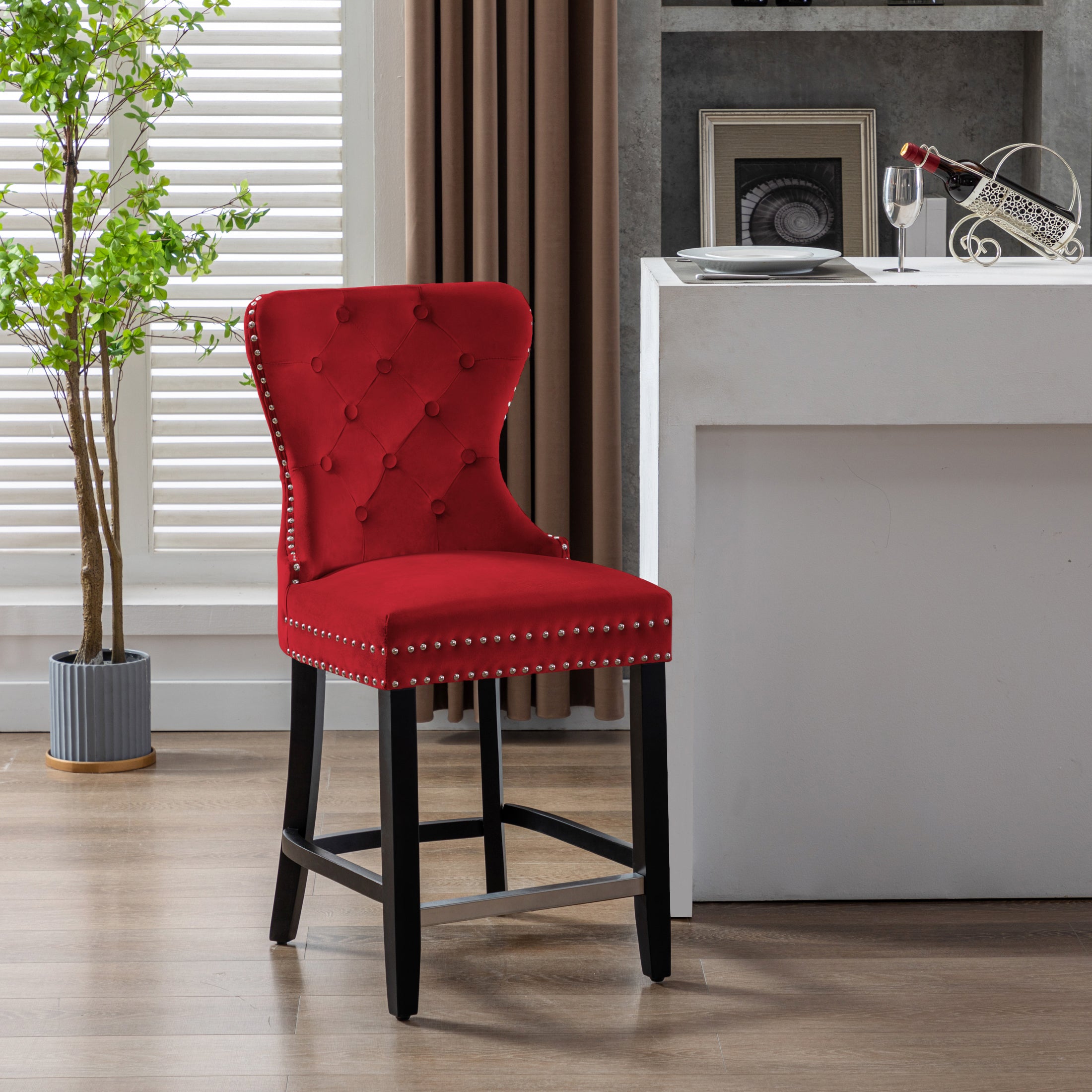 Hank 24" Tufted Velvet Counter Stool, Black