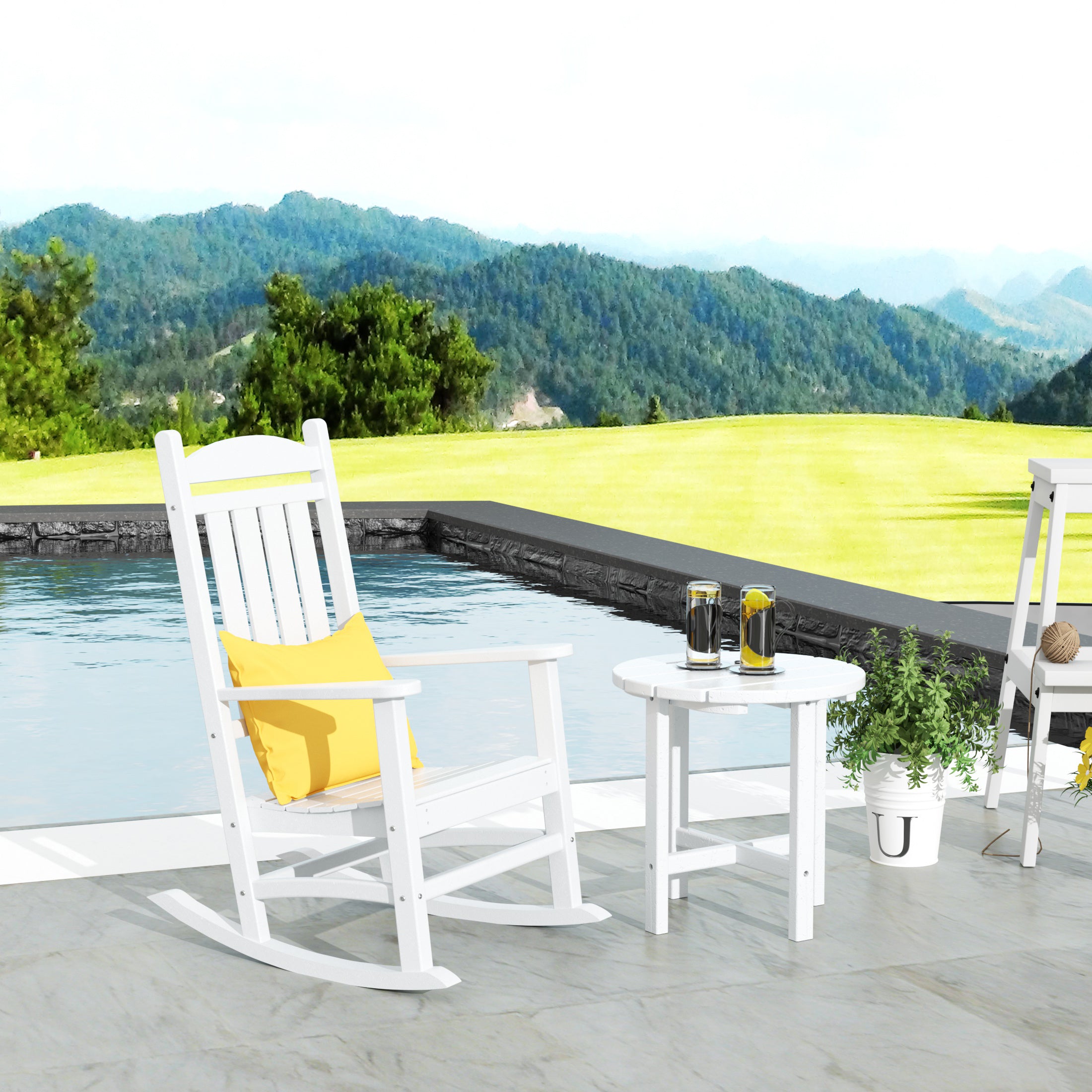 Paradise Outdoor Patio Porch Rocking Chair with Side Table Set