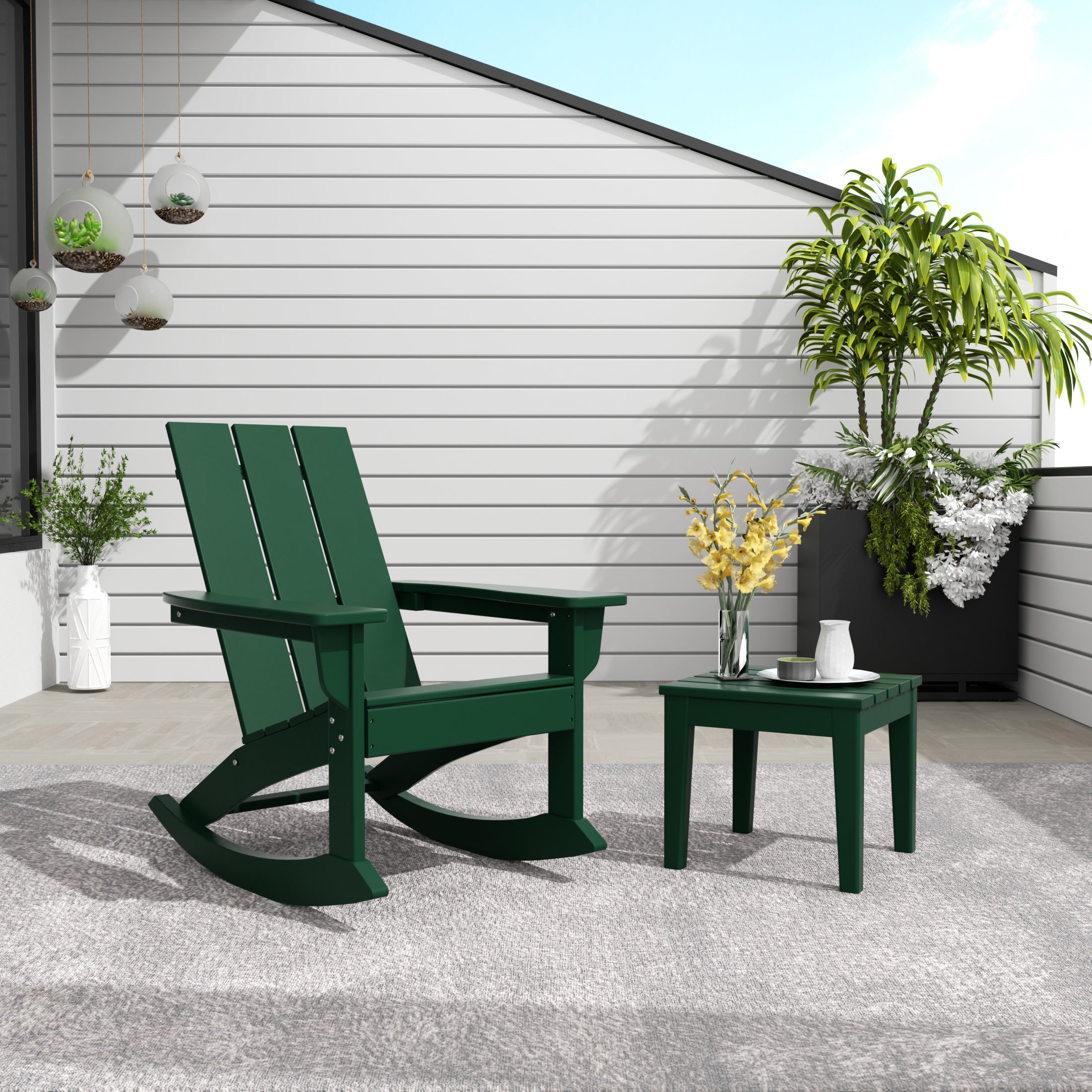 Palms WestinTrends 2-Pieces Set Modern Plastic Outdoor Rocking Chair with Square Side Table
