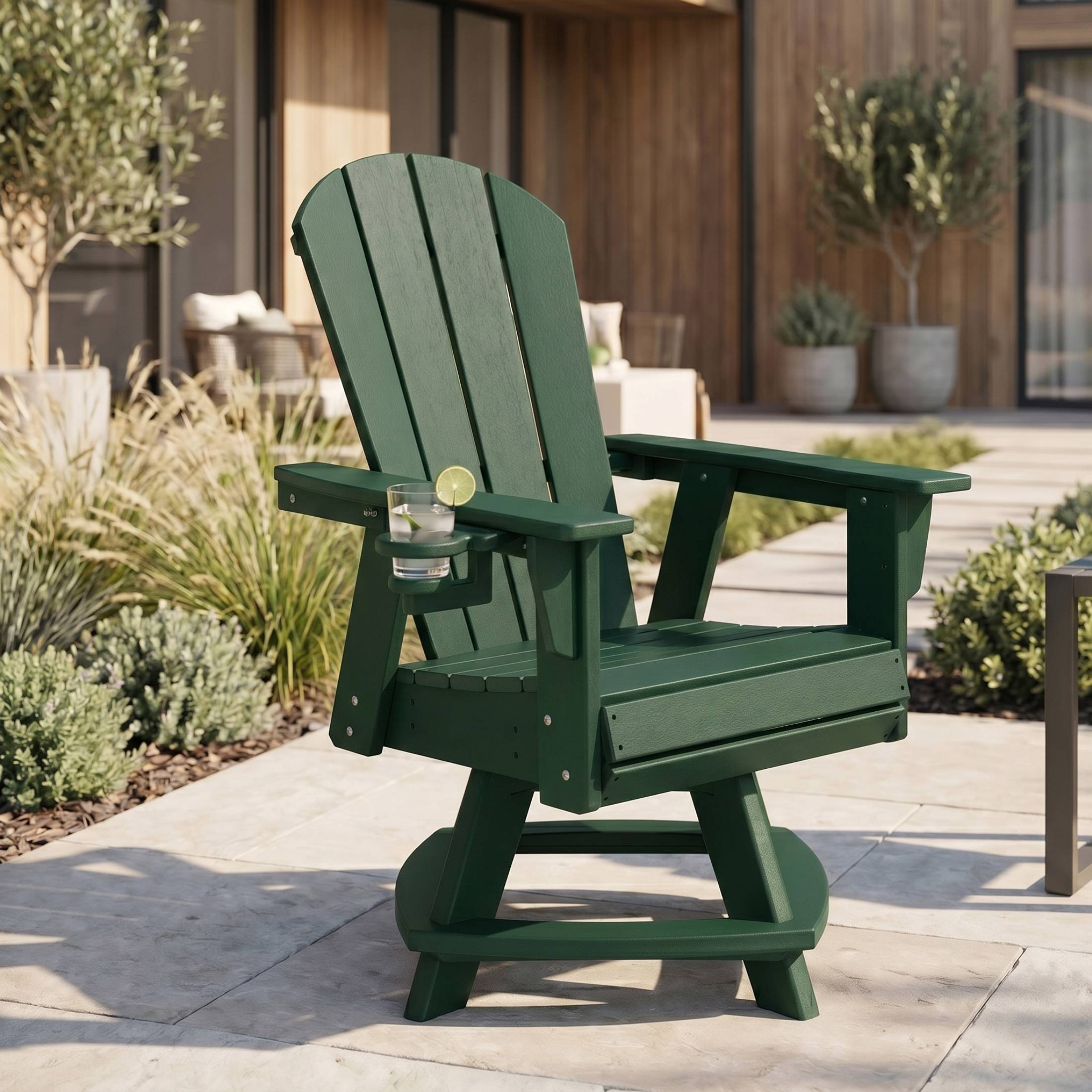Paradise Outdoor HDPE Swivel Adirondack Patio Dining Chair With Cup Holder