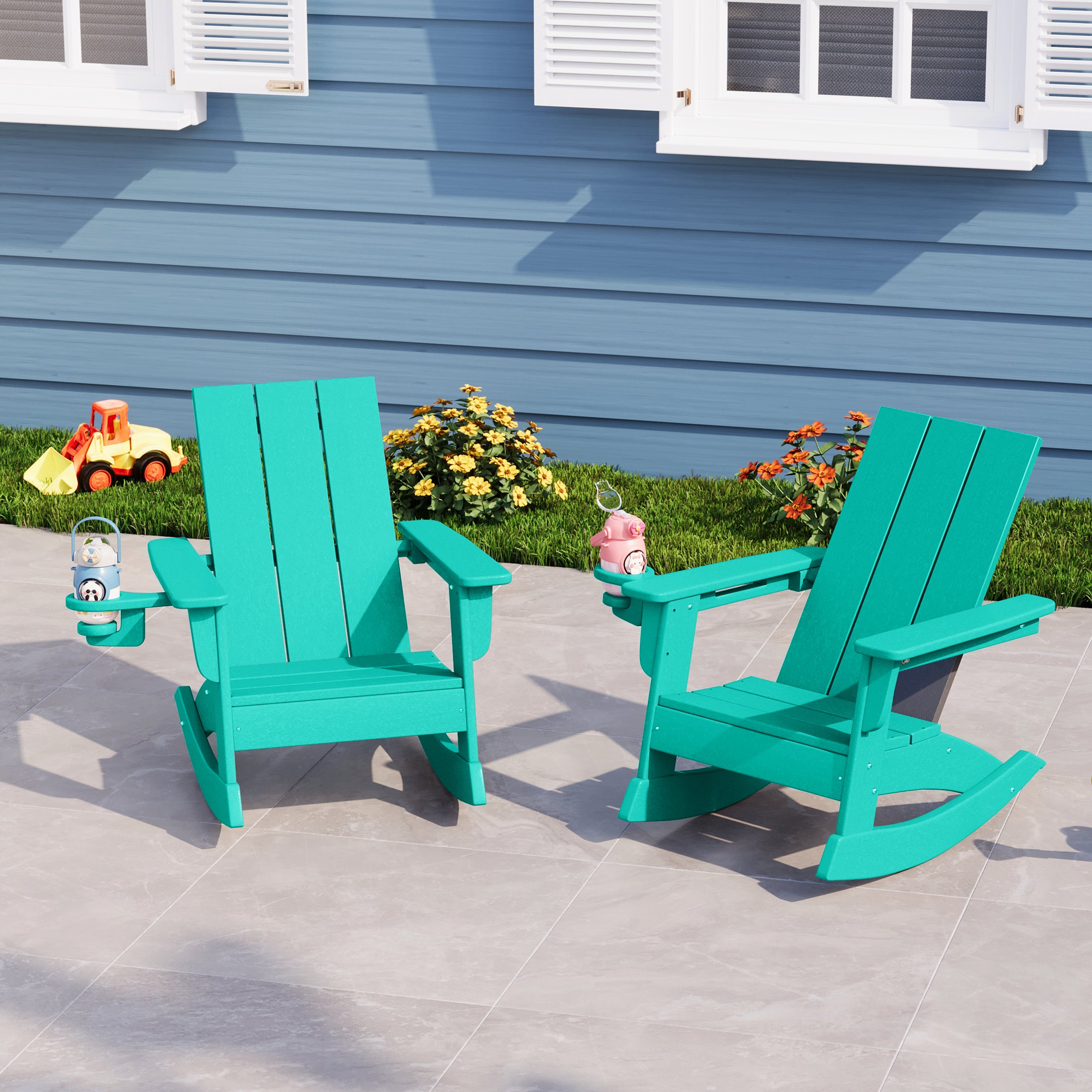 Palms Outdoor HDPE Plastic Preschool Toddler Modern Adirondack Rocking Chairs (Set of 2)