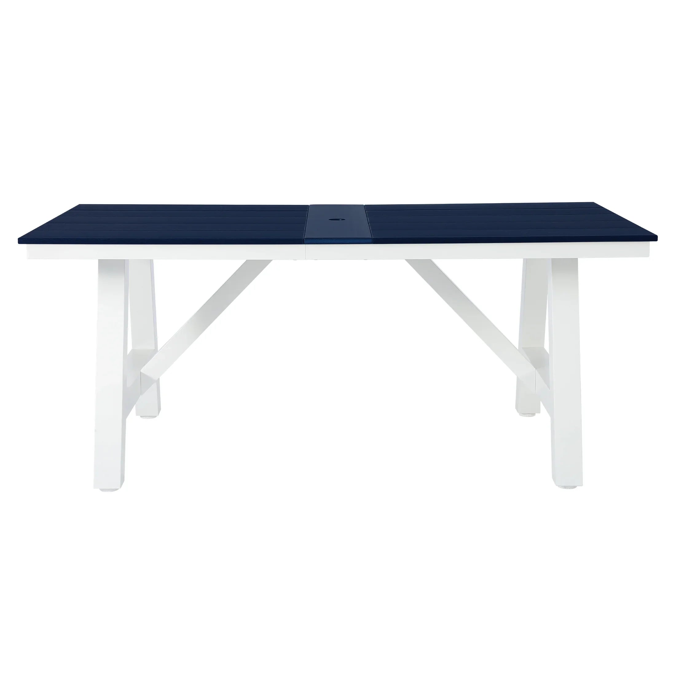 Stinson 72" HDPE Rectangle Outdoor Patio Dining Table With Umbrella Hole and Metal Frame