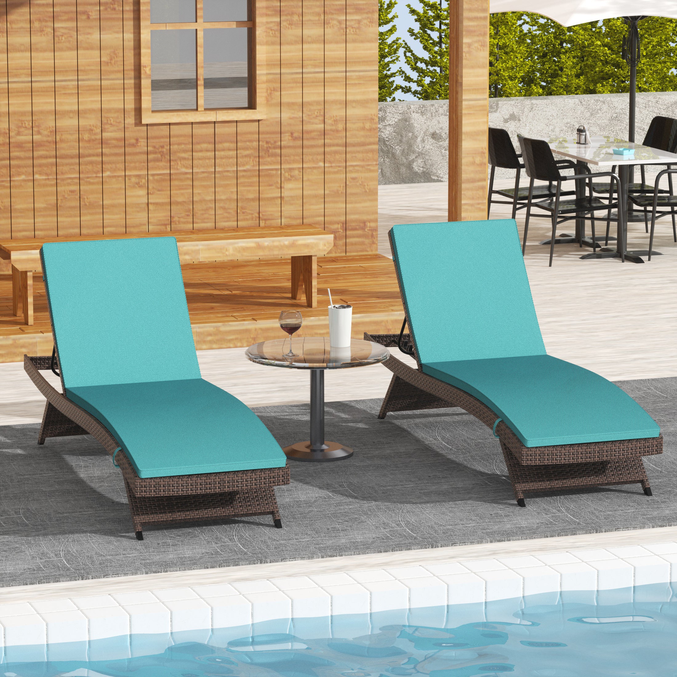 Bahama Brown Rattan Wicker Outdoor Patio Chaise Lounge with Cushion (Set of 2)