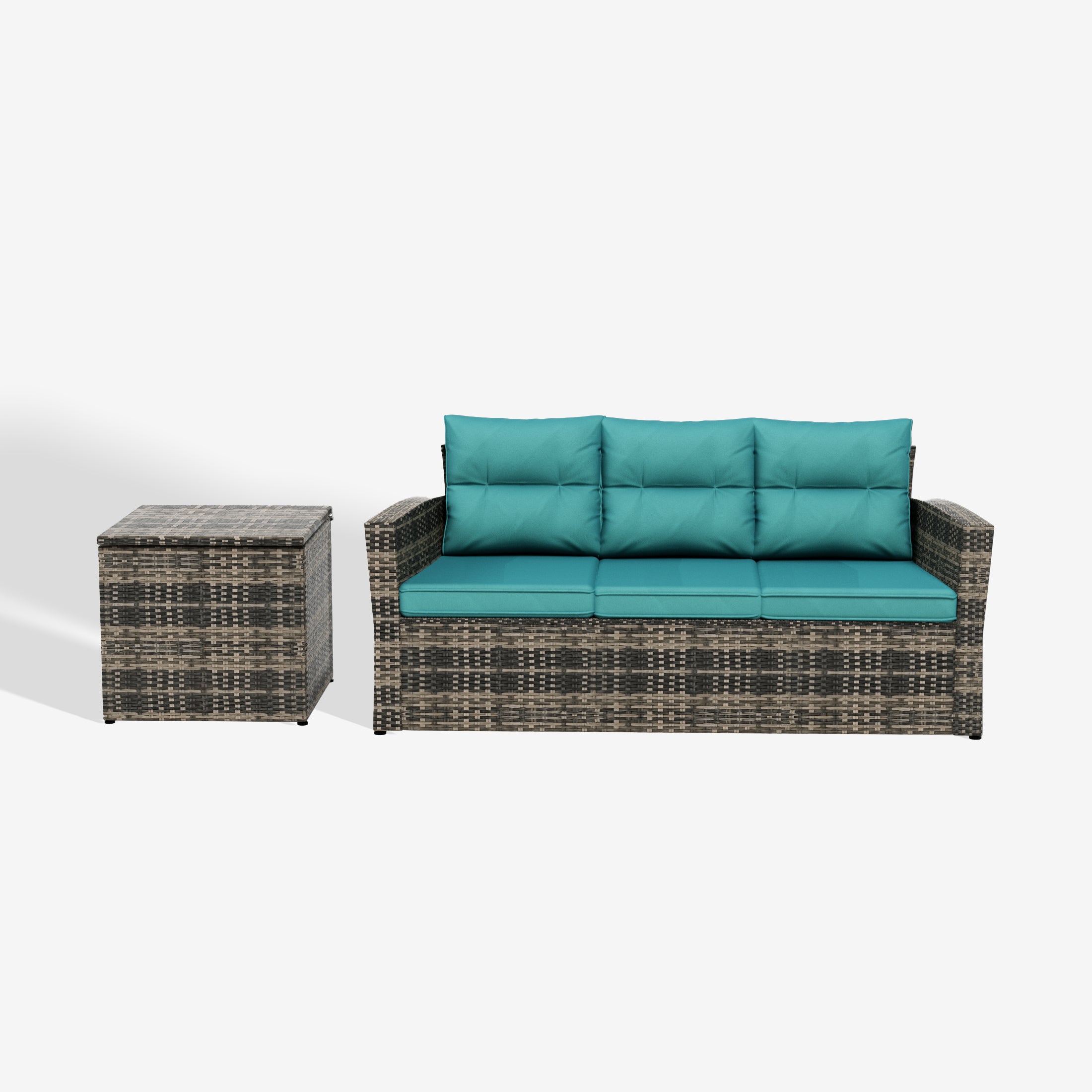 Maldives 2-Piece PE Rattan Wicker Outdoor Sofa with Cushions Side Table Set