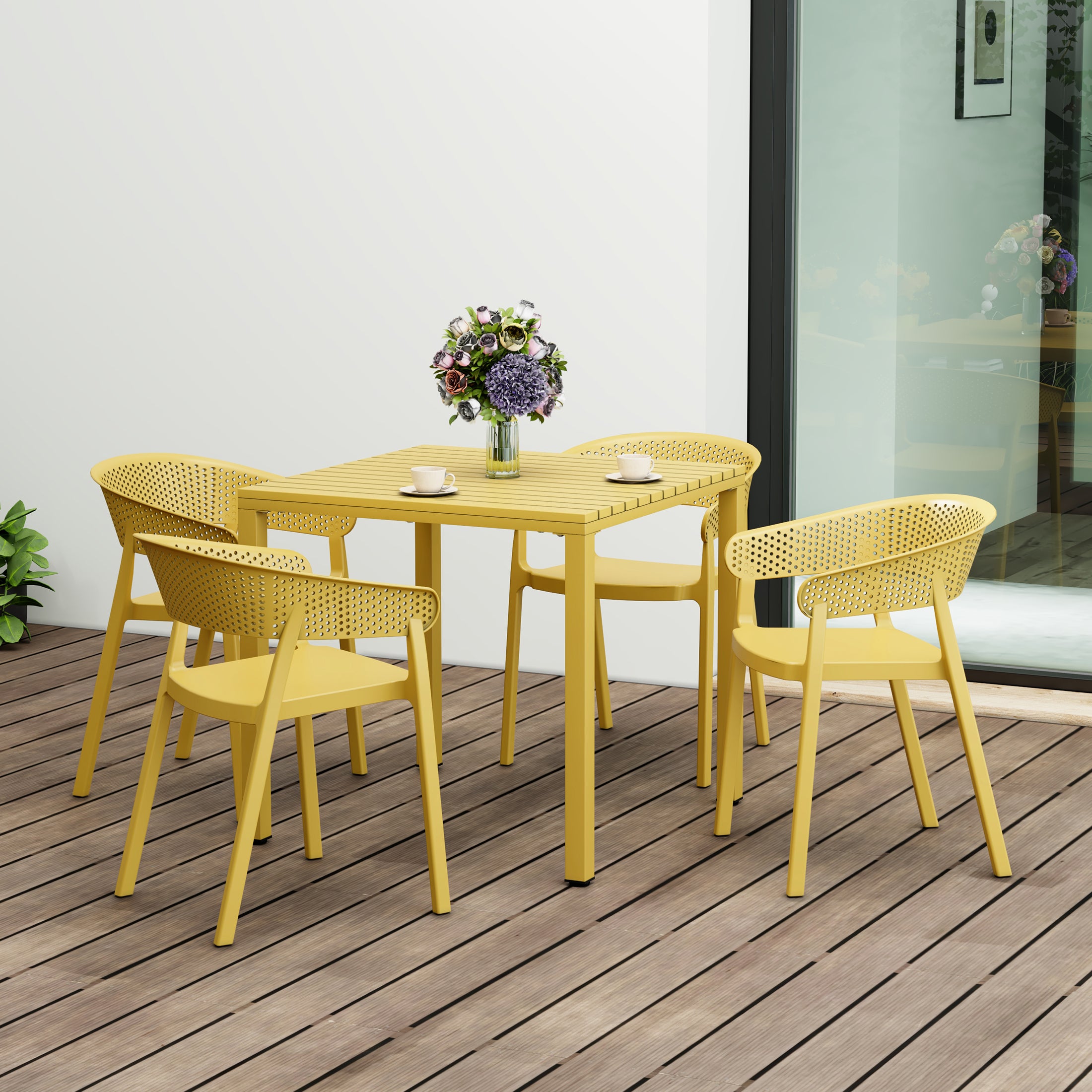 Sunshine 5-Piece Outdoor Metal Frame Square Dining Table Patio Set with Stackable Patio Dining Chairs