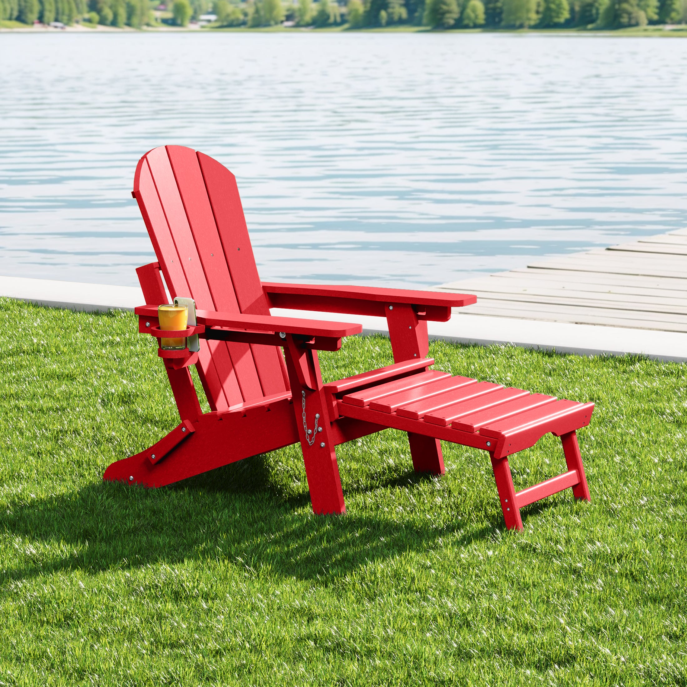 Paradise Folding Adjustable Adirondack Chair with Retractable Ottoman and Cup Holder