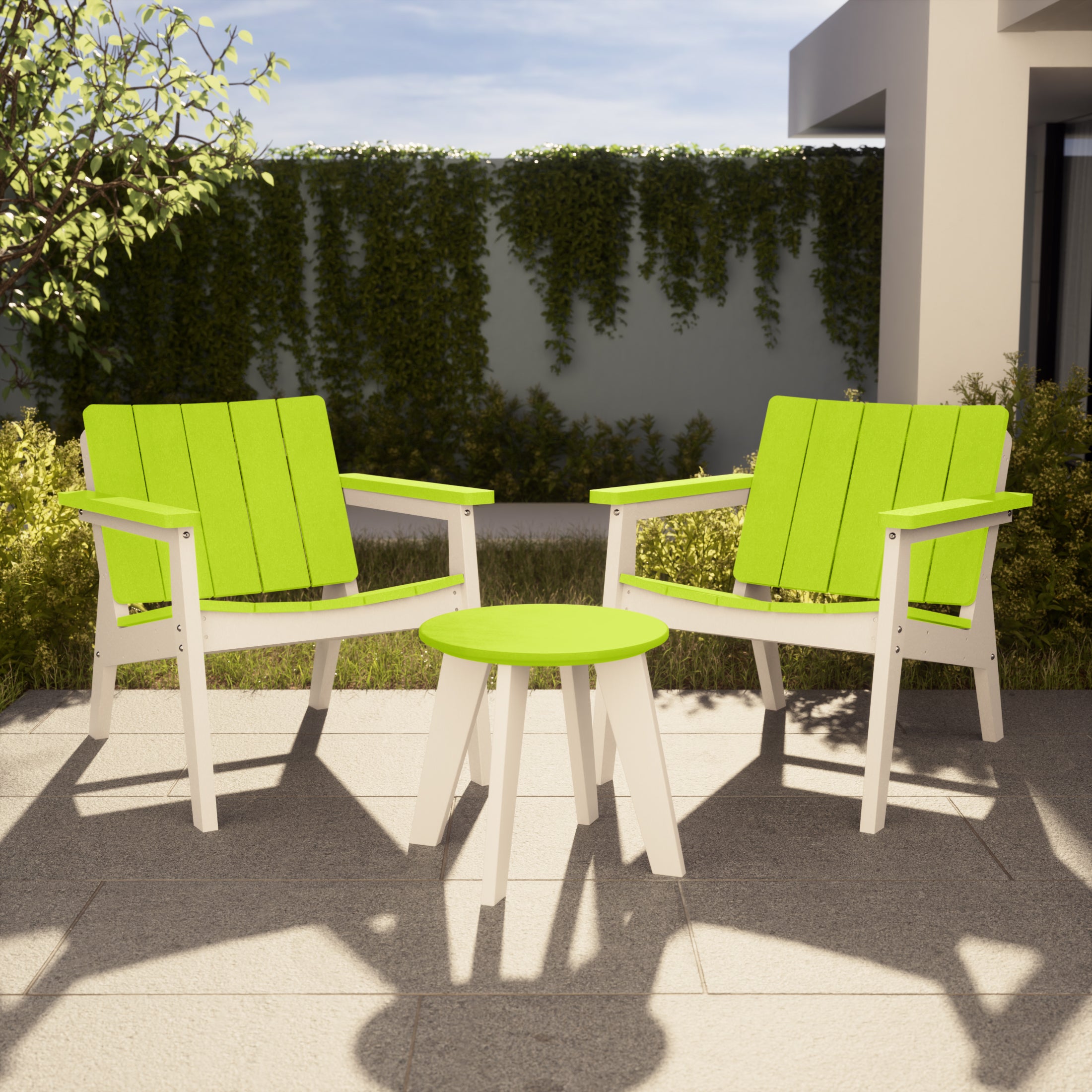 Seaside 3-Piece Outdoor HDPE Conversation Set with Deep Seating Chairs and Round Side Table