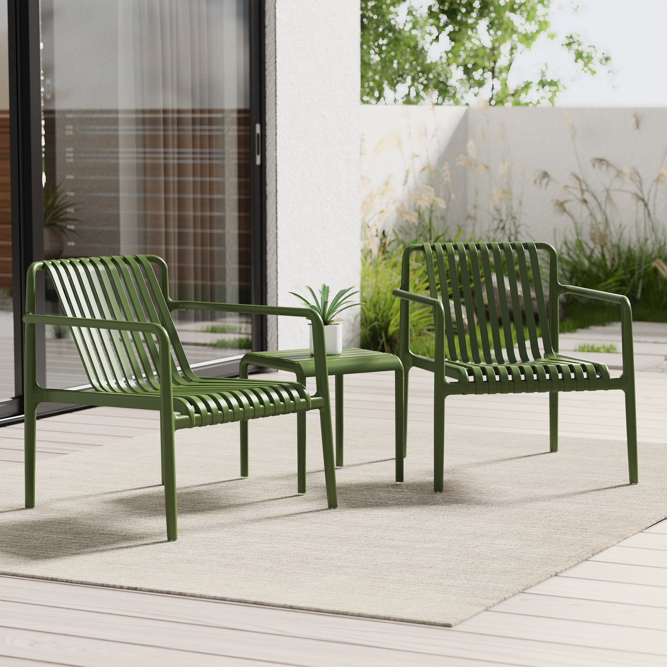 Sunshine Outdoor Modern Stackable Plastic Patio Club Armchairs (Set of 2)