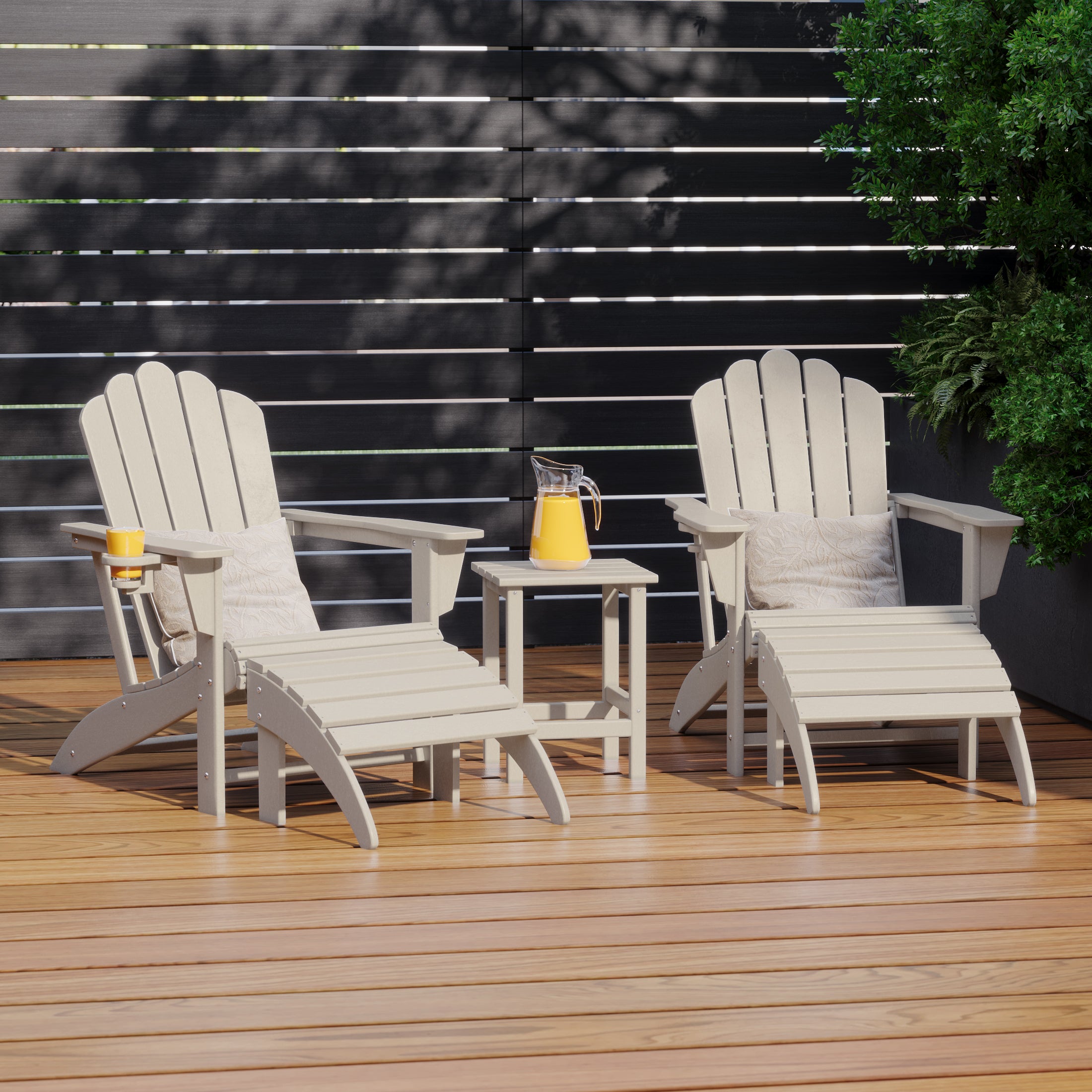 Lakeview 5-Piece Adirondack Chair with Folding Ottoman and Table Set