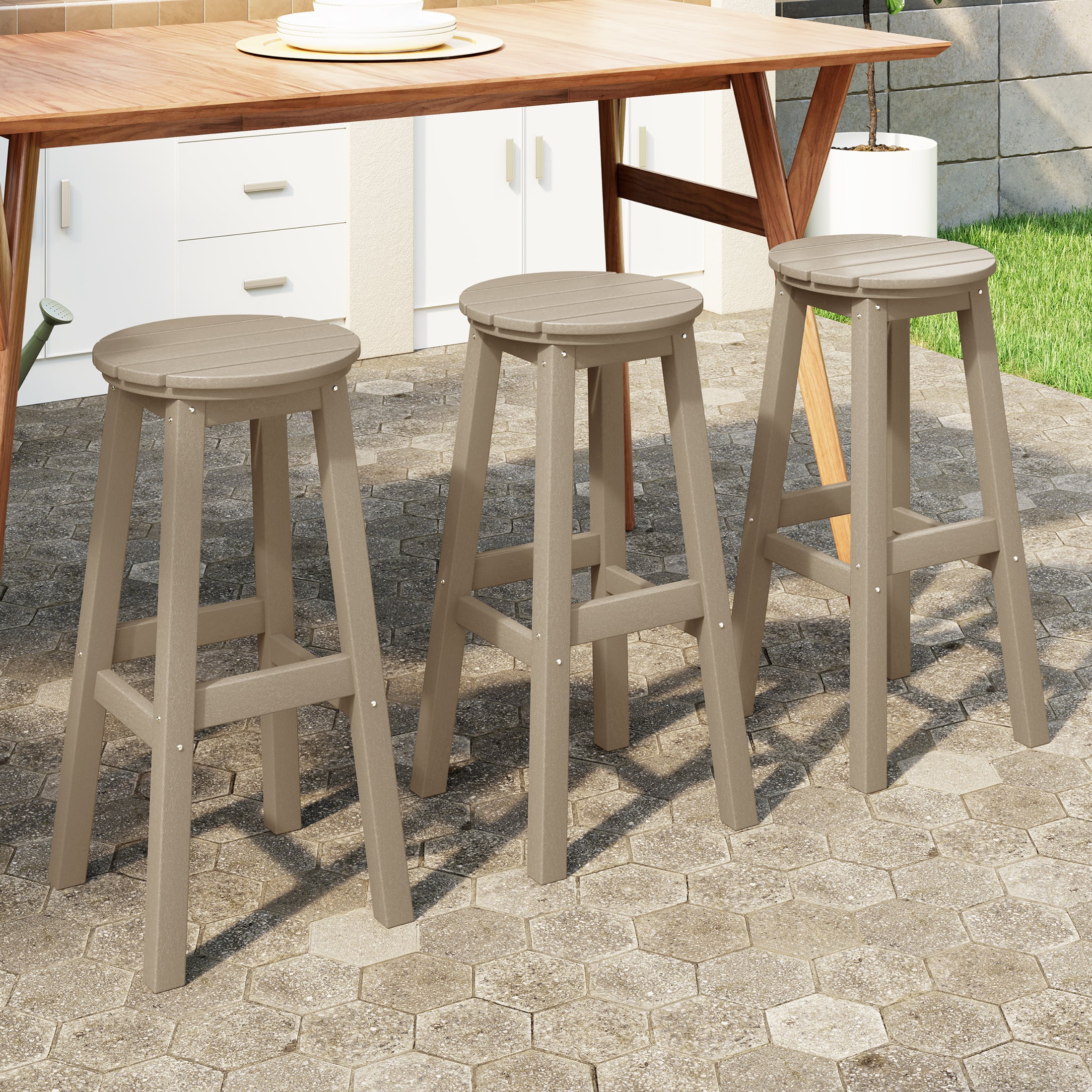 Paradise 29" HDPE Outdoor Patio Round Bar Stool Set of 3
